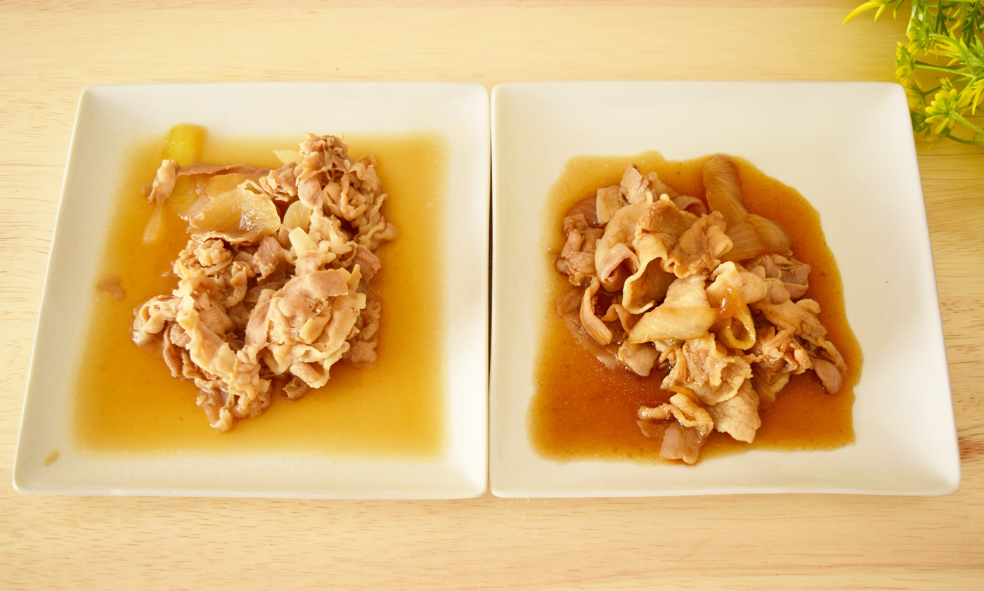 左：冷凍豚丼　右：店舗豚皿
