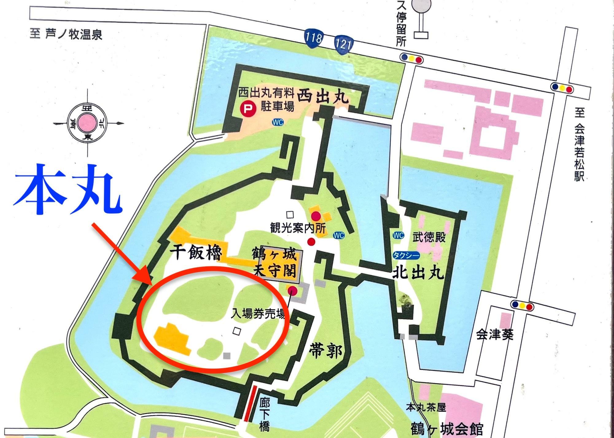鶴ヶ城(若松城) 平面案内図