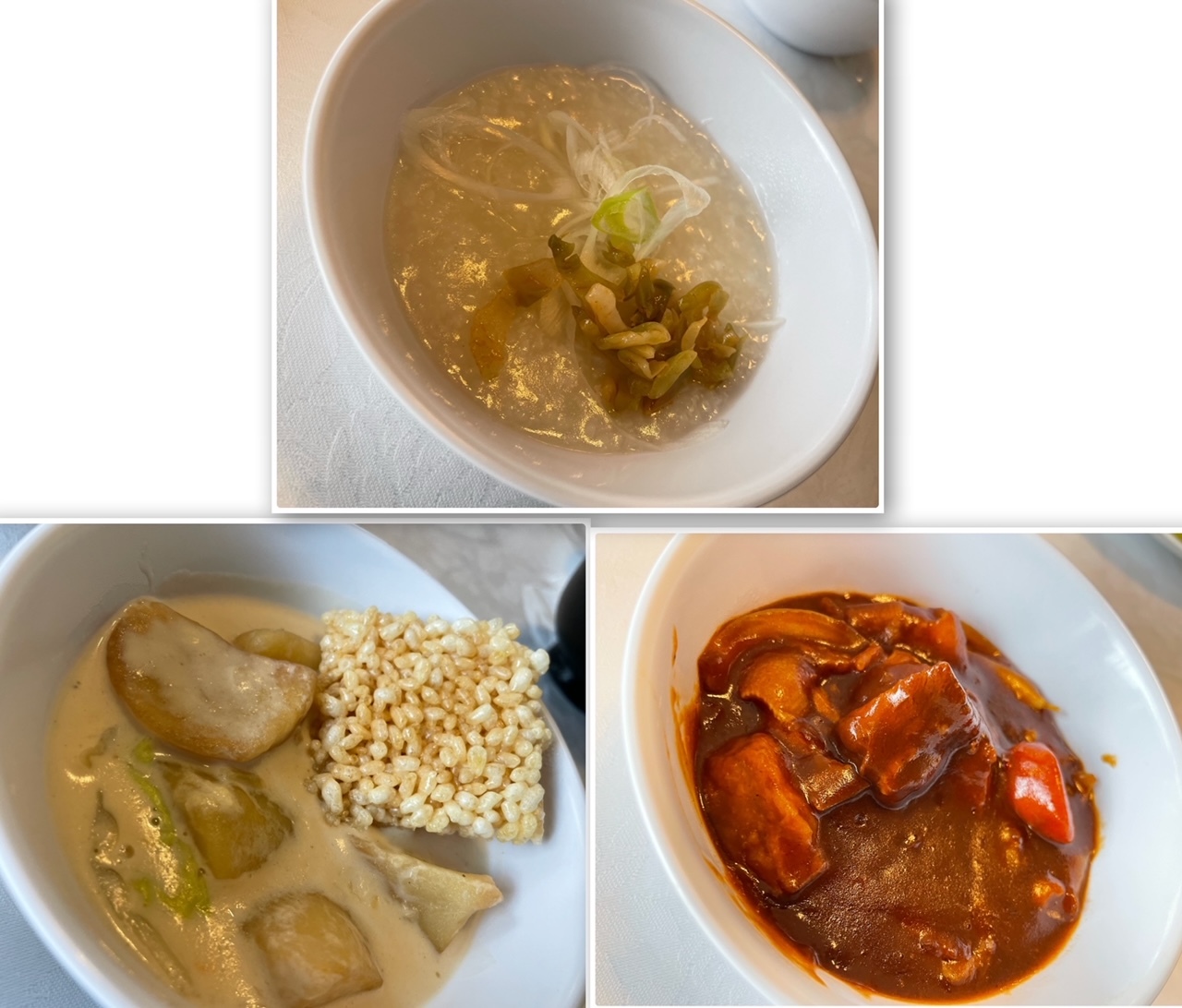 中華粥、クラムチャウダー、ビーフシチュー