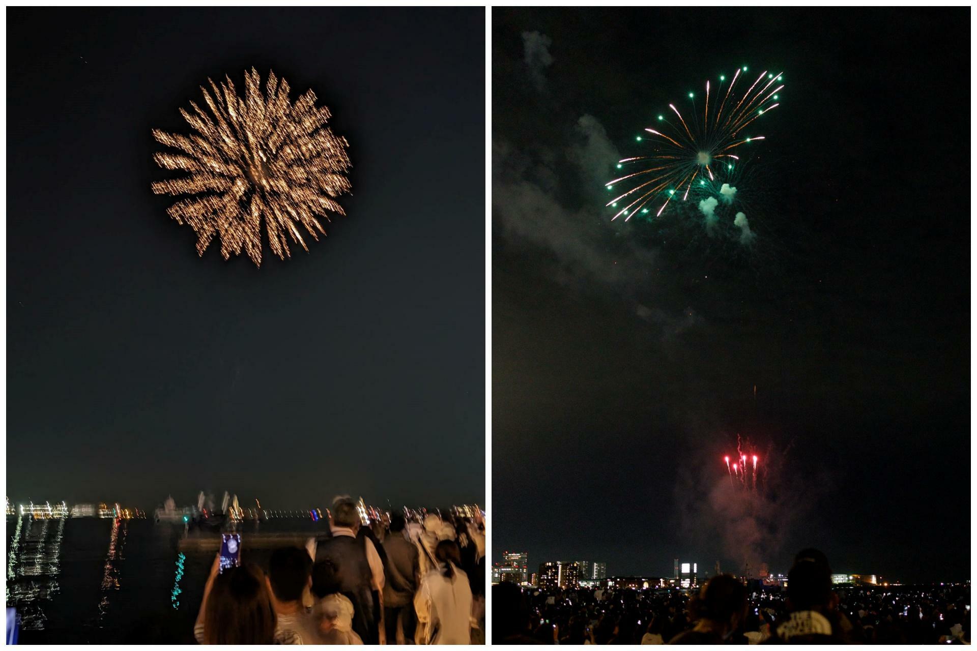 ふつうに撮ると花火の写真はこのようになりがち。ブレてしまったり、花火が小さくて物足りない。