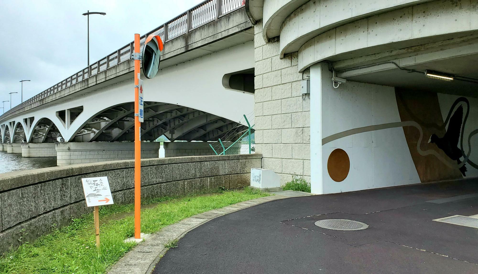 手賀大橋とオオバンの描かれた隧道