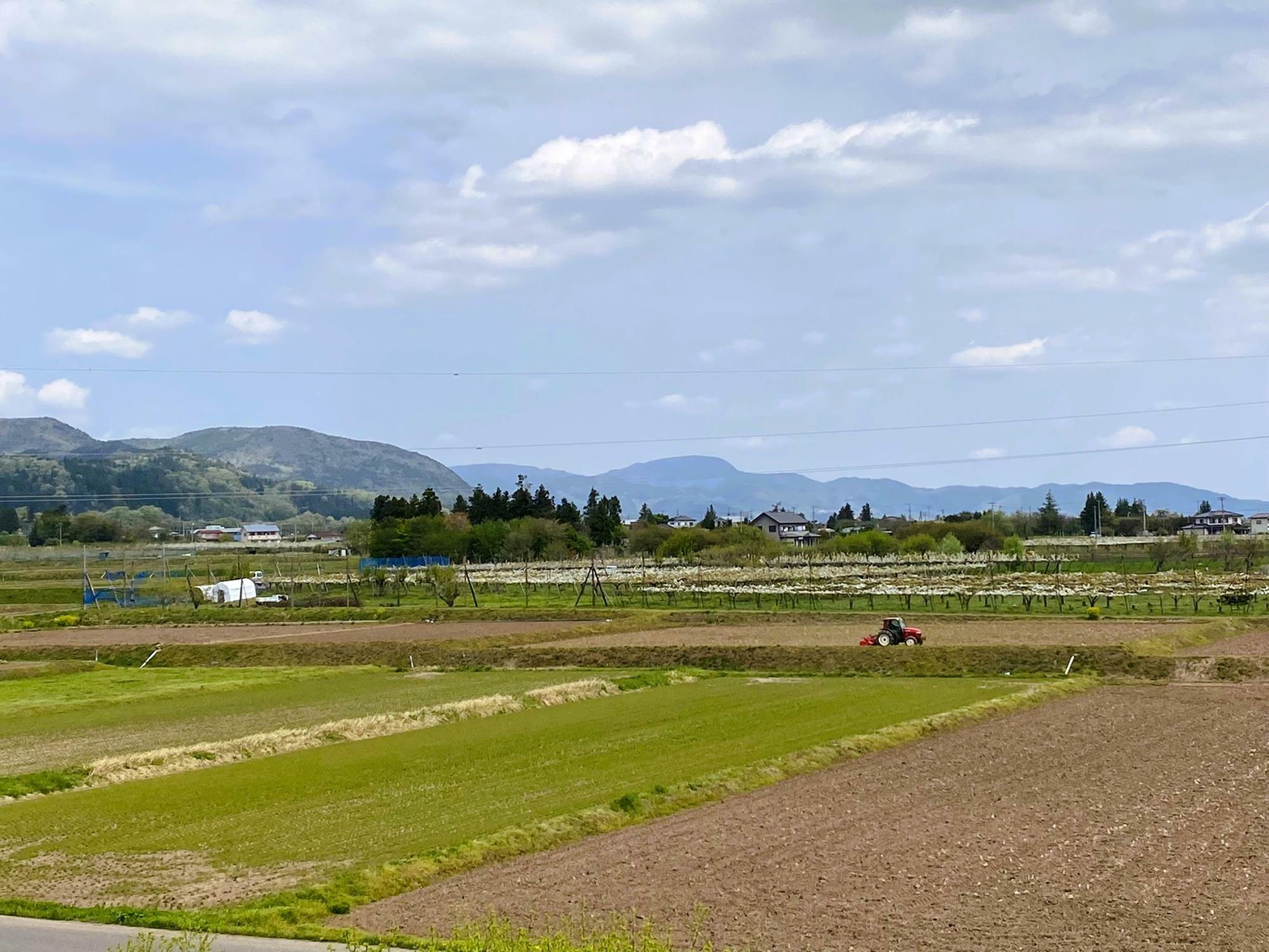 「小丸山珈琲」から望む福島市庭坂の田園風景