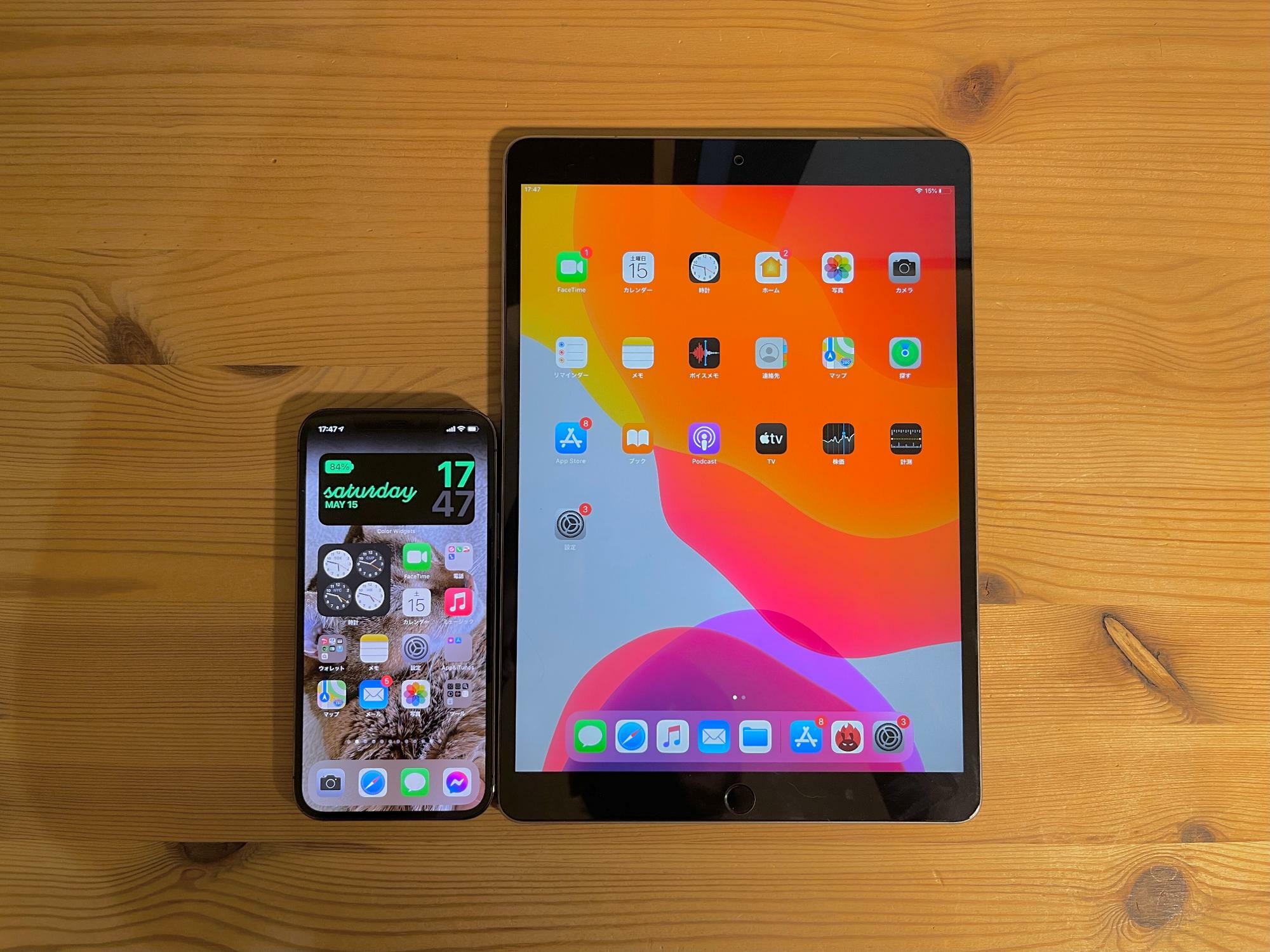 6.1”のiPhoneに比べ10.5”のiPadはかなり大きい
