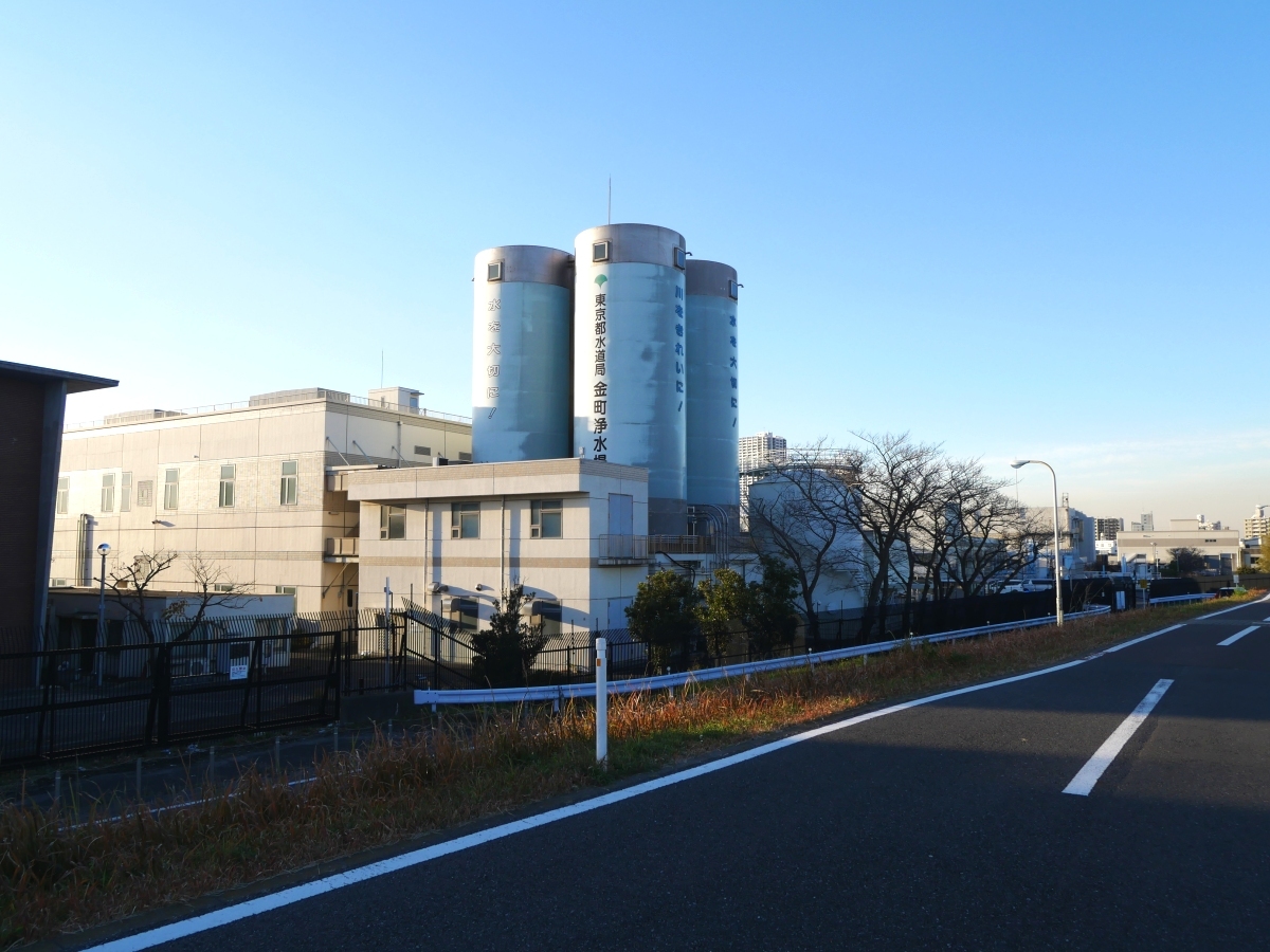 江戸川堤サイクリングロードと金町浄水場