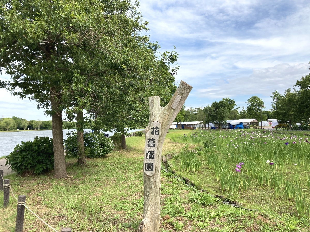 はなしょうぶ園の入口に立つ案内柱