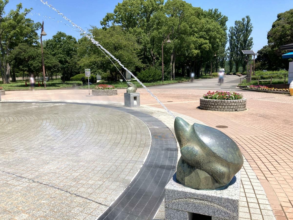 カメの口から水が噴き出す