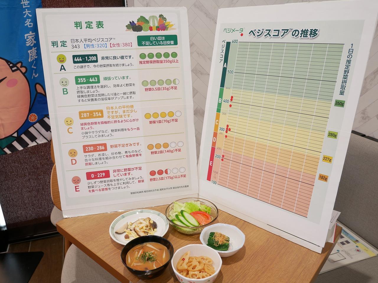 測定参加者のベジスコア（TM）と判定表および1日の野菜摂取量の調理例（測定参加者のベジスコア（TM）には私の2回目の測定結果も）