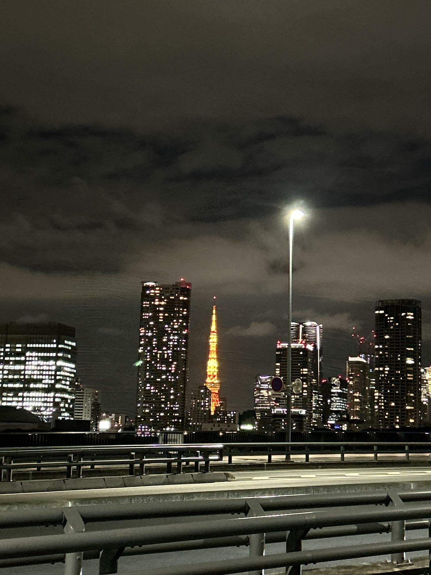 築地大橋を上がって、左手に見える東京タワー！