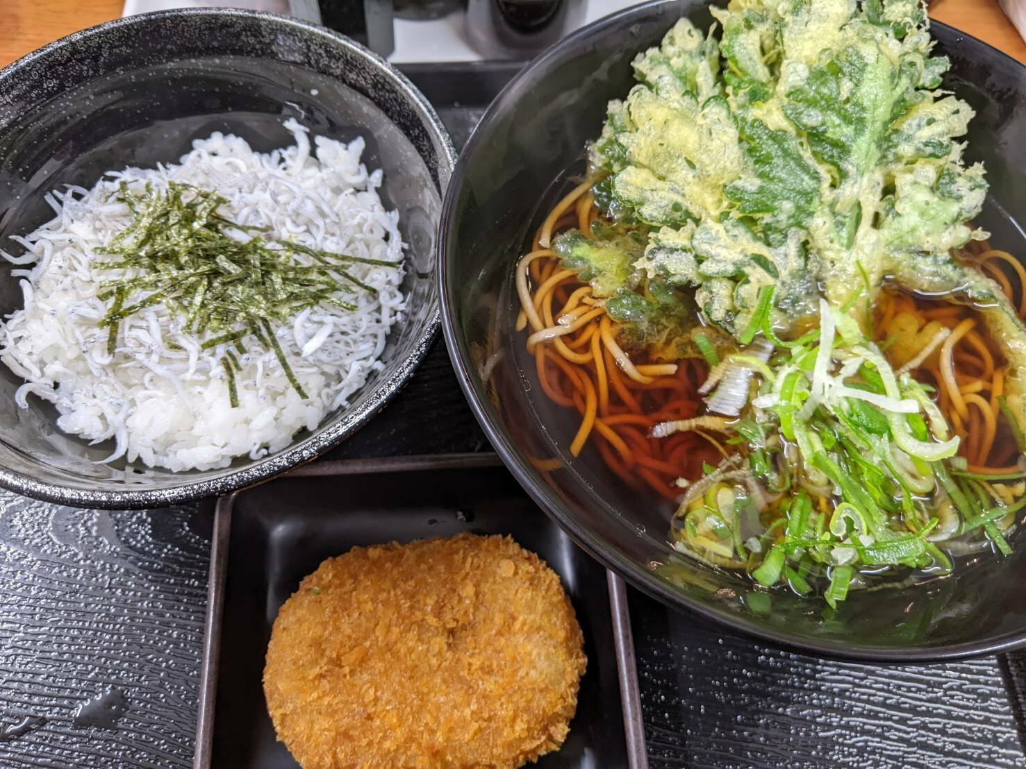 しらす飯定食500円（税込）と春菊天120円（税込）