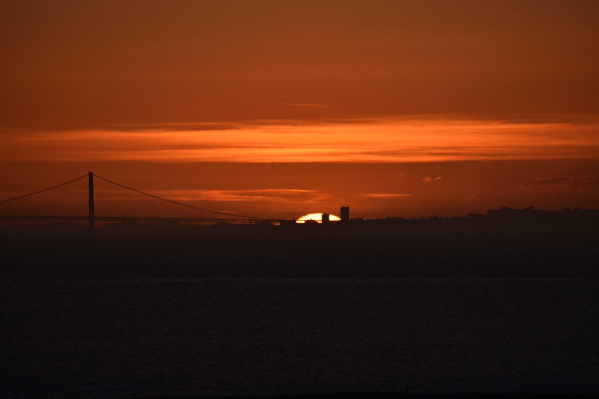 参考：関空泉大津ワシントンホテル屋上からの明石海峡に沈む夕陽