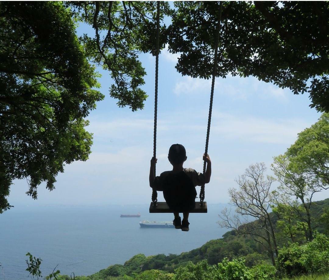 人気のフォトスポット「海に飛び込んでいるように見えるブランコ」＜画像提供:のこのしまアイランドパーク＞