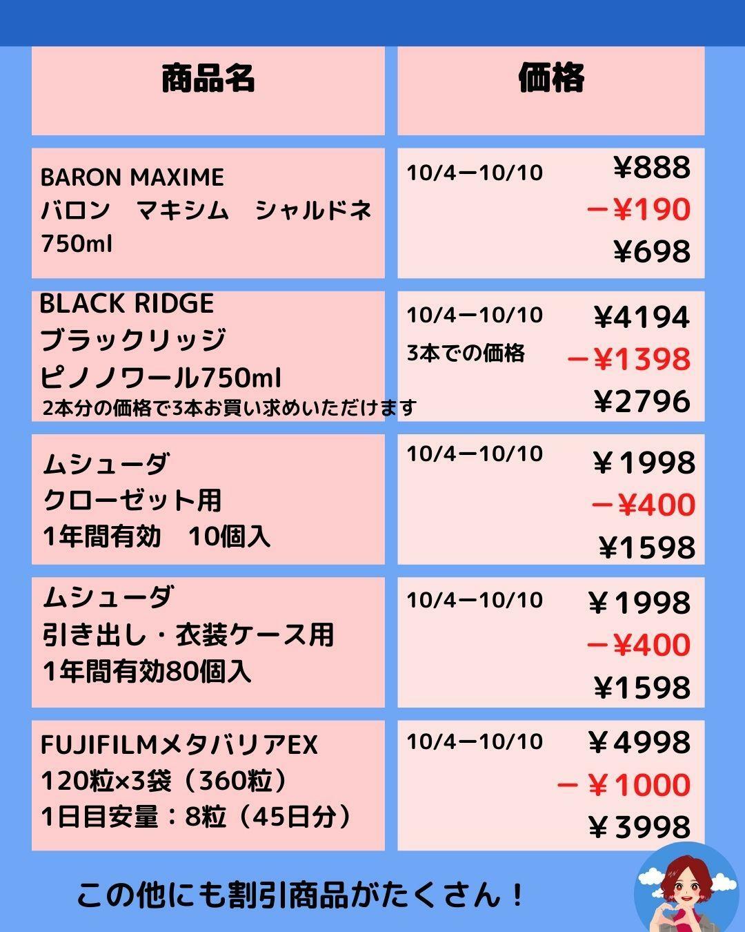 【コストコ】メルマガ割引情報10/4-10/10