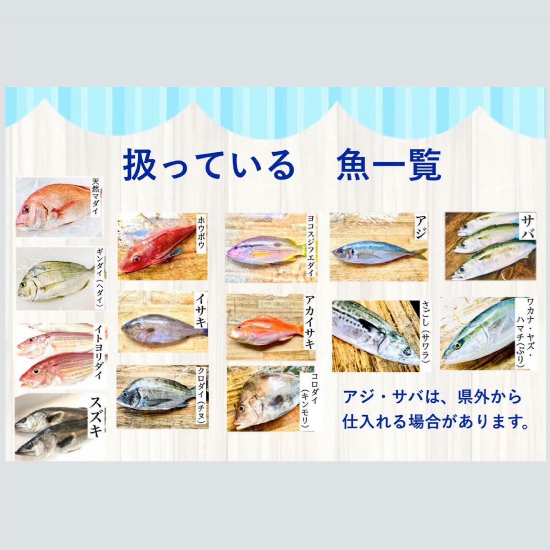 取り扱っている魚は10種類を超えます。