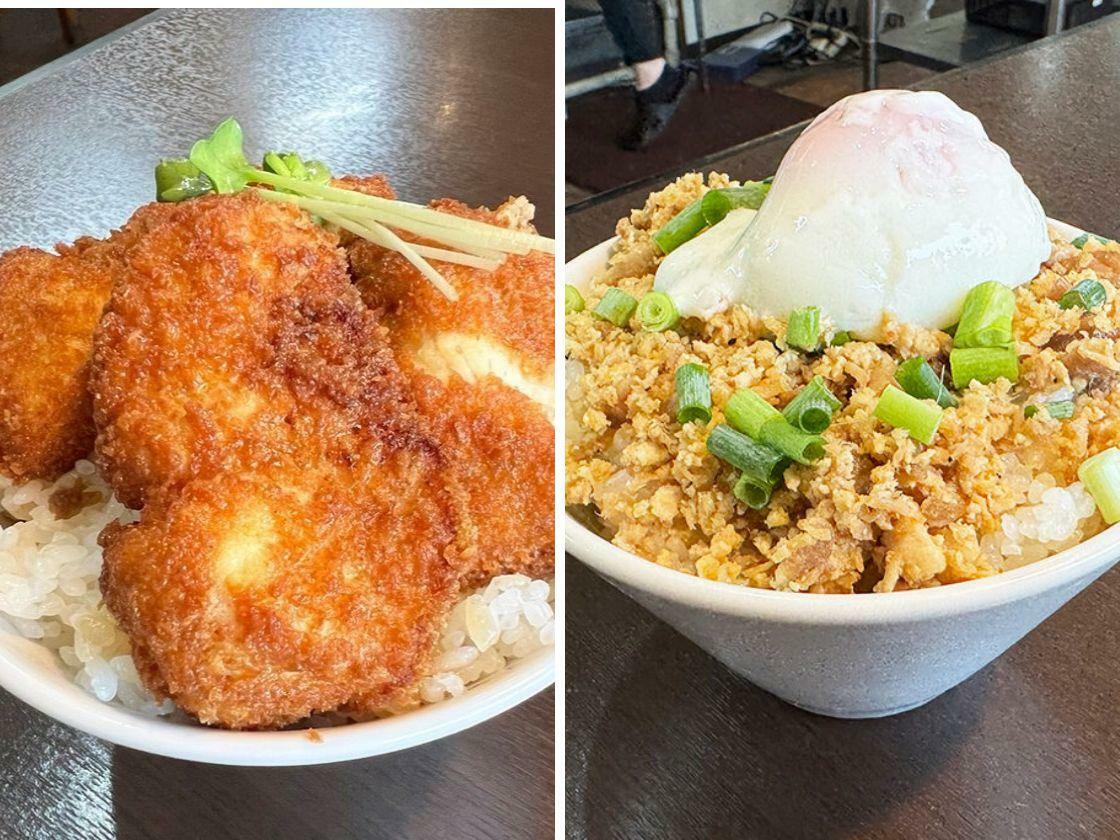 タレかつ丼(左)　そぼろ丼(右)