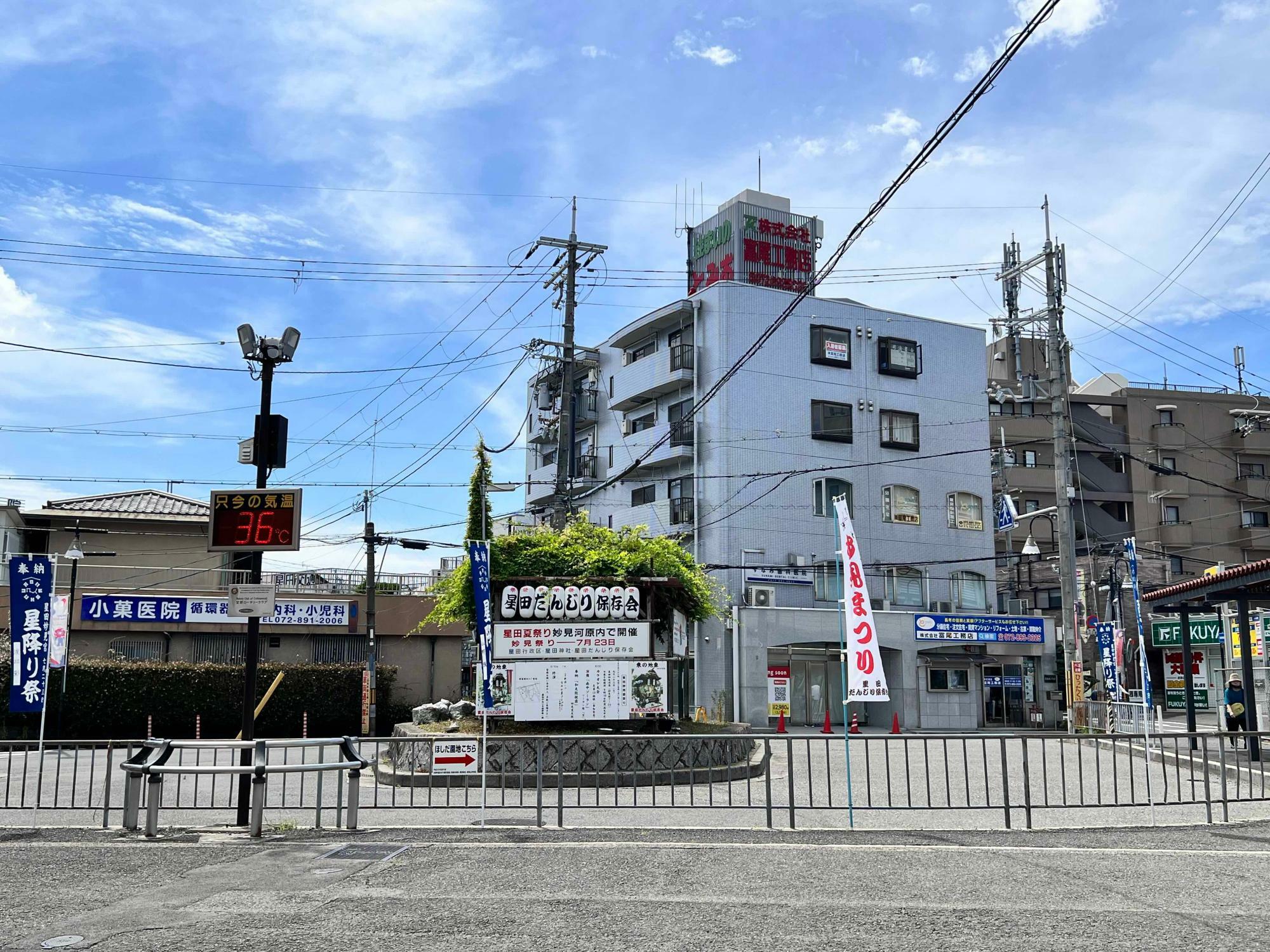 JR星田駅東口にあるロータリーの右奥にビルがあります