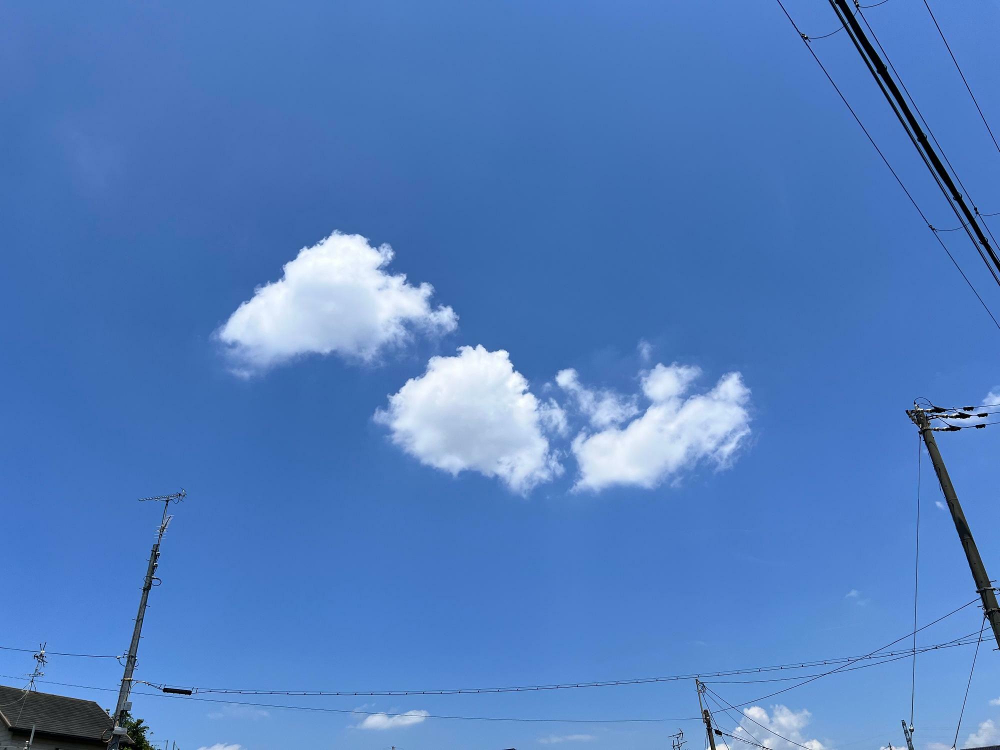 四條畷市内から見上げた空。白い雲が浮かんでいます