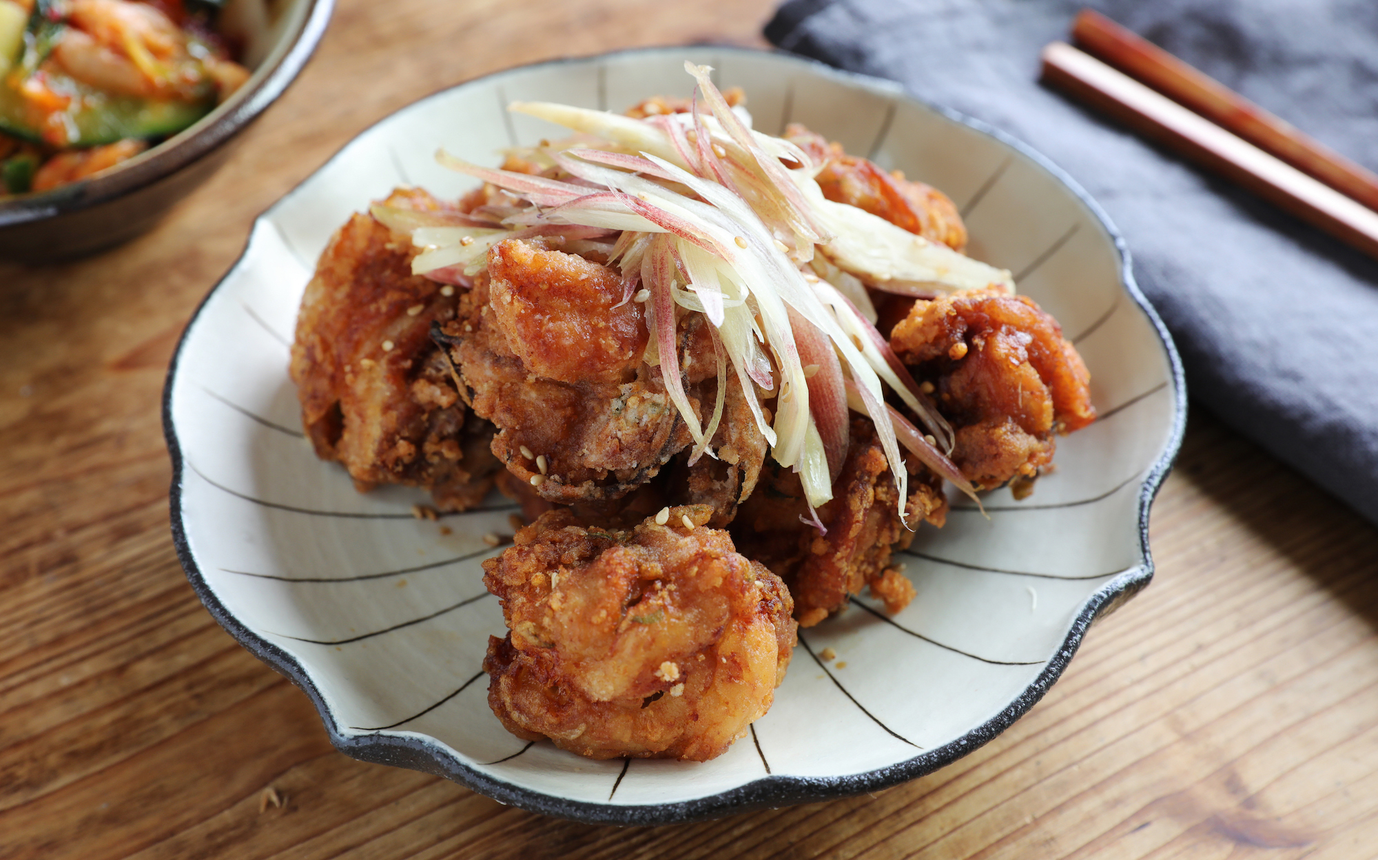 香味唐揚げ！みょうがポン酢添え