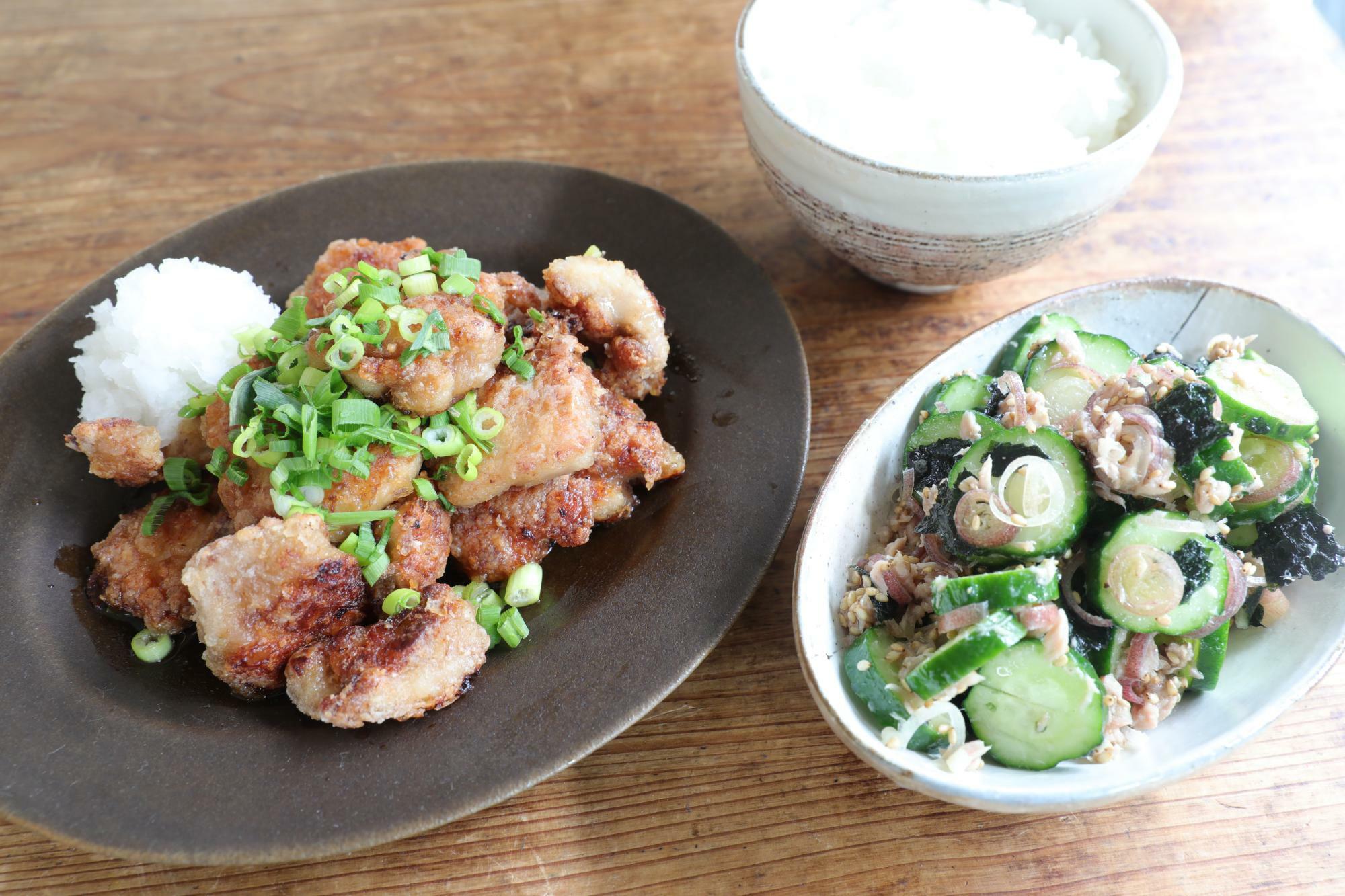 鶏肉のかつお衣焼き＆きゅうりツナのチョレギ和え