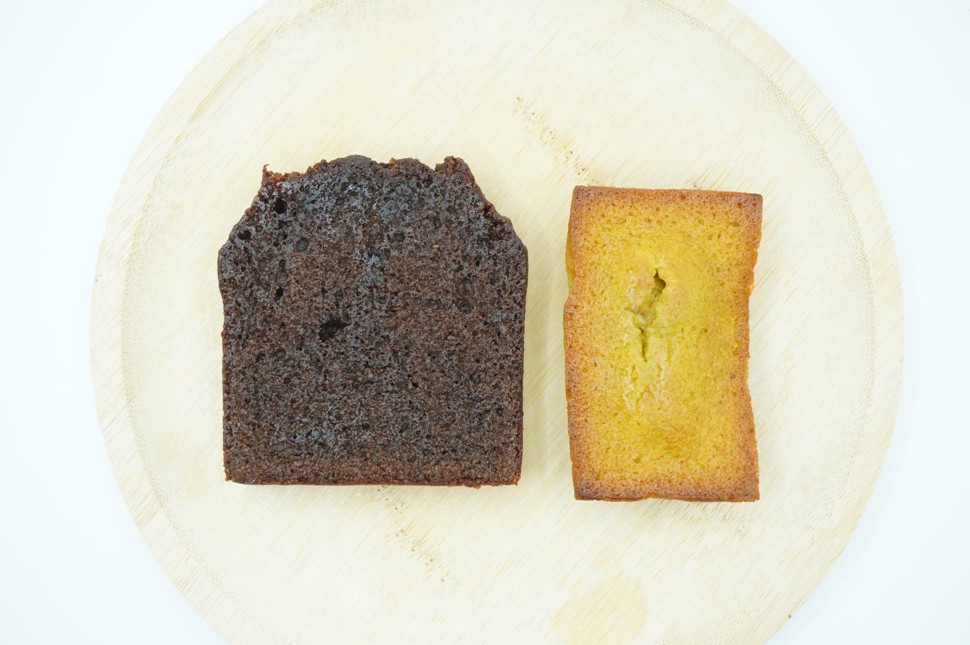左：チョコのパウンドケーキ / 右：ピスタチオのフィナンシェ