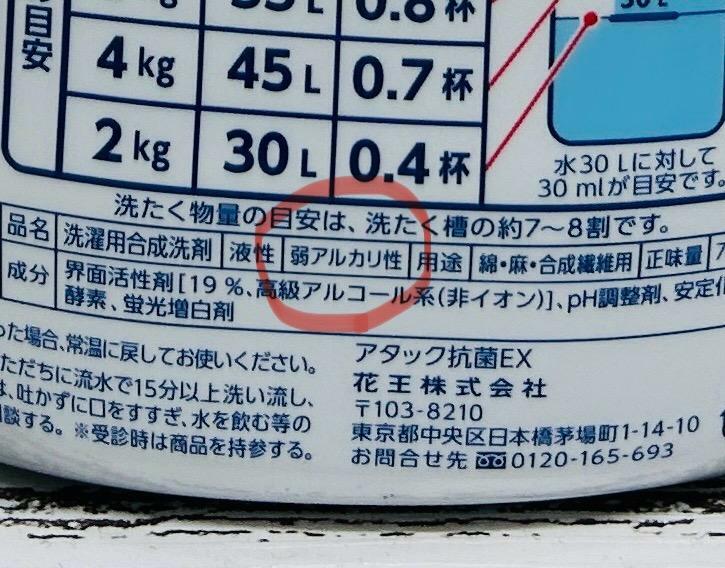 洗剤の成分表示