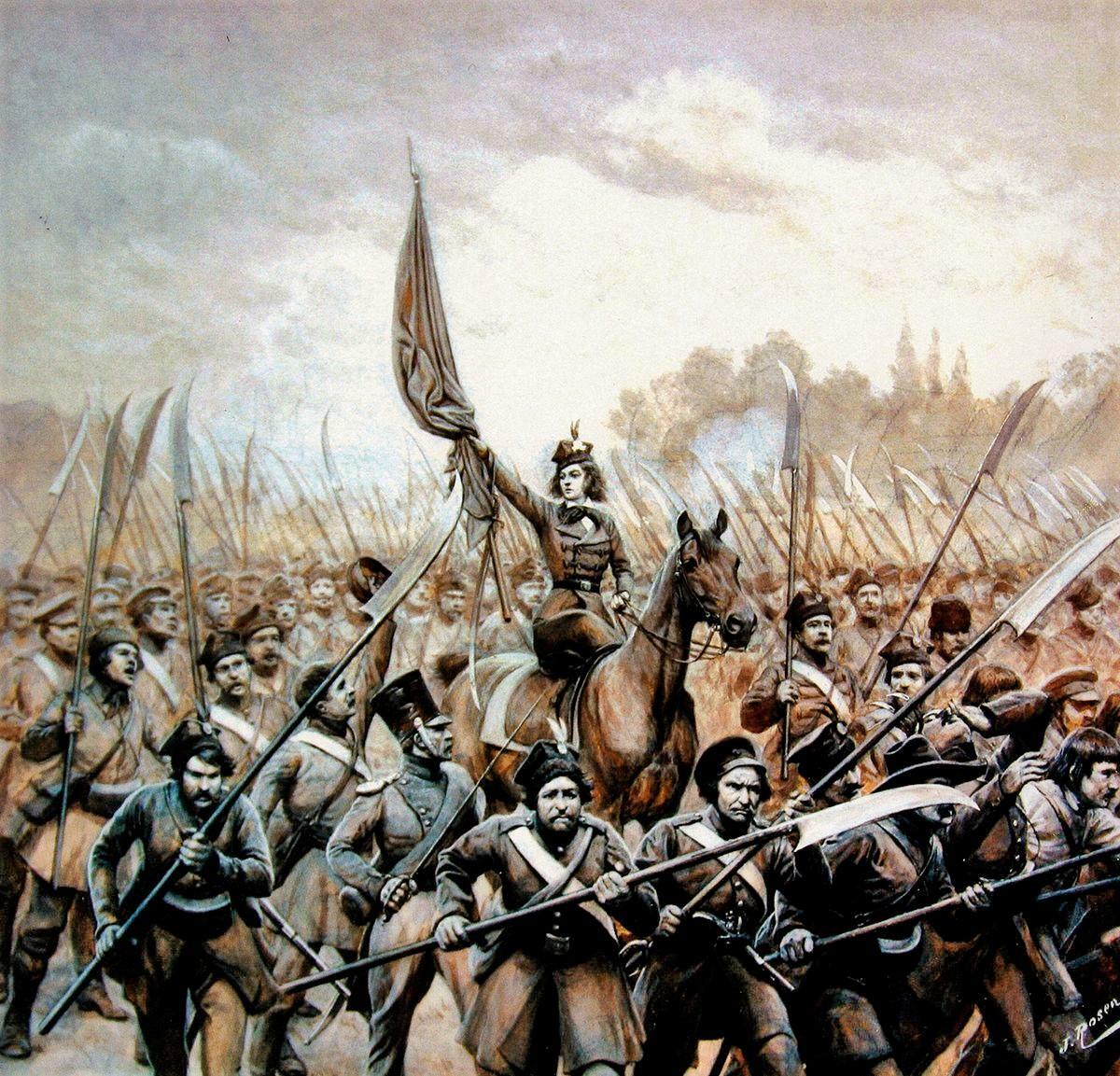 エミリア率いる反乱軍(ヤン・ローセンによる版画)
