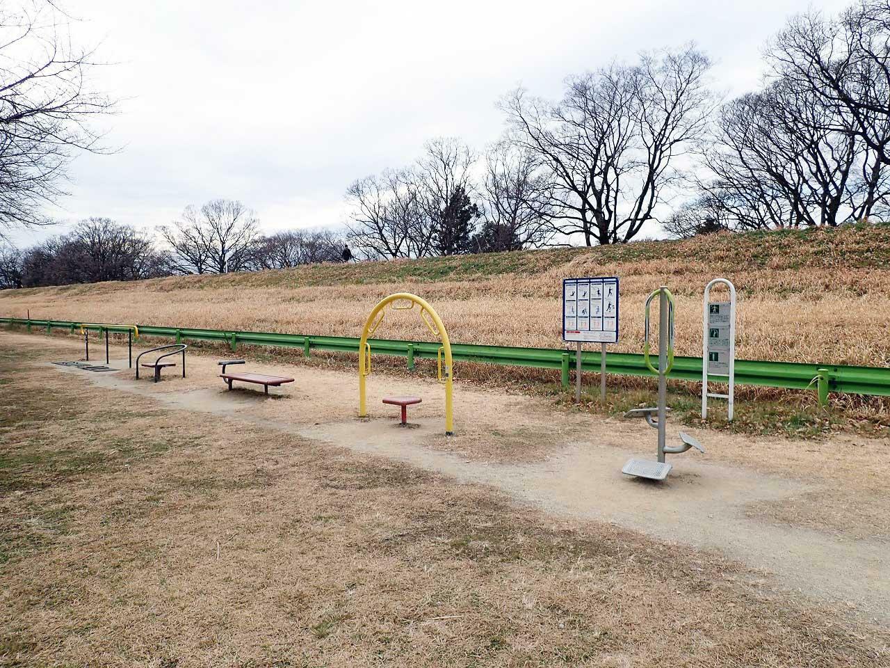 公園内には運動用の器具が設置されています