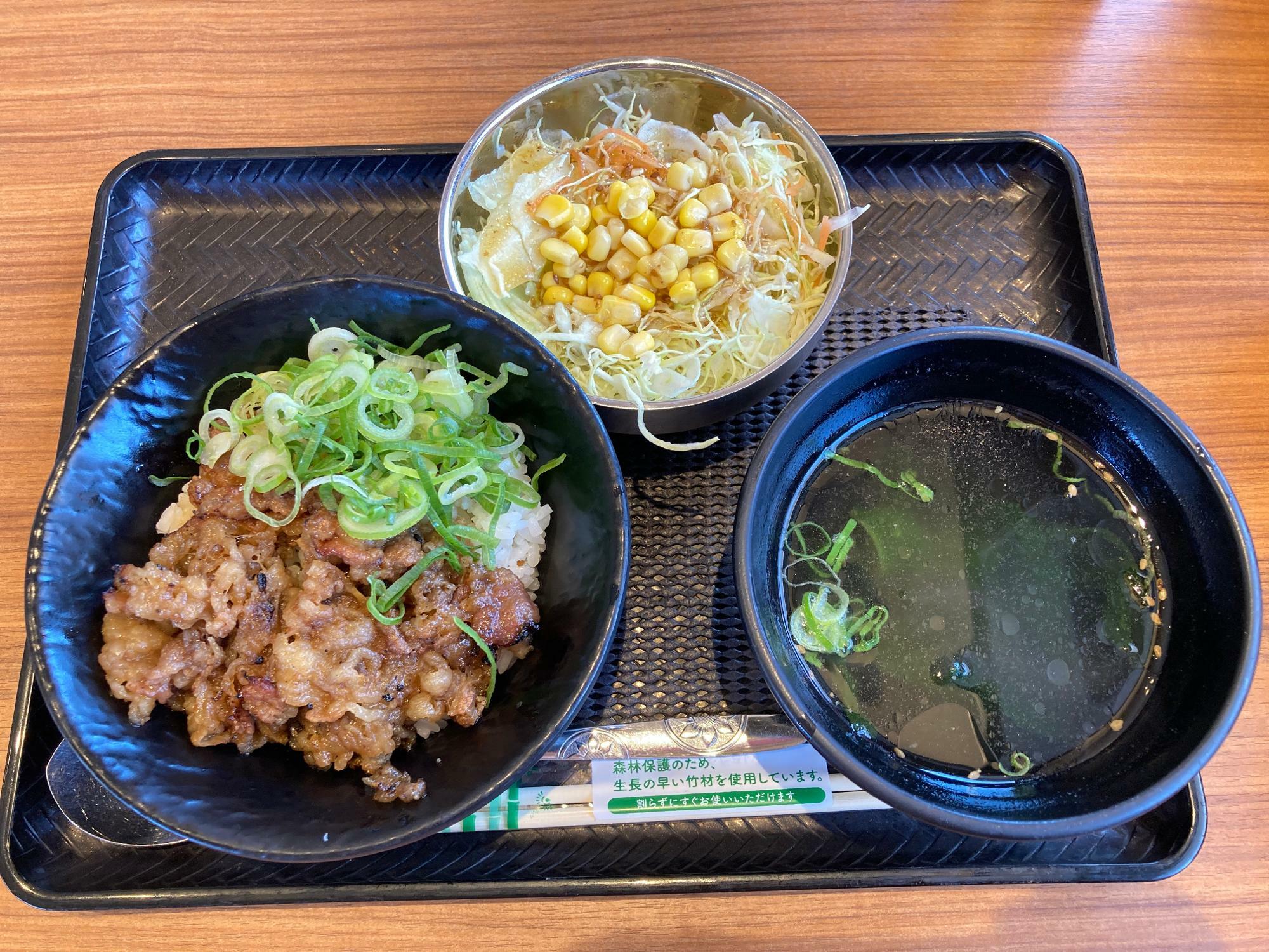 カルビ丼（小） 430円／サラダセット（サラダ&わかめスープ） 180円