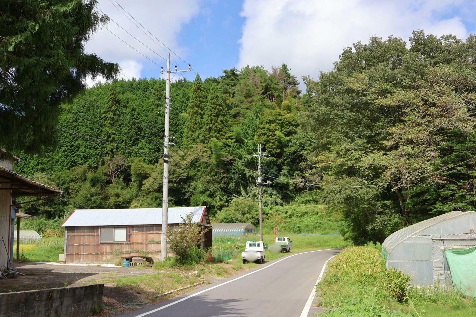 軽トラックの横の建物が直売所です