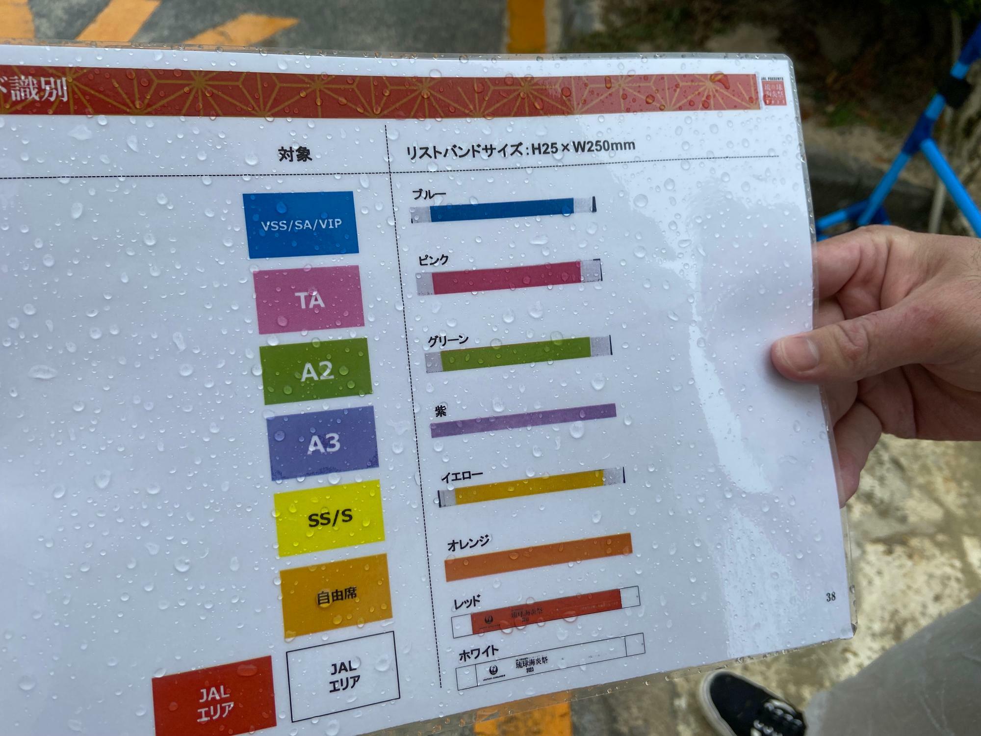 席別のリストバンドの色