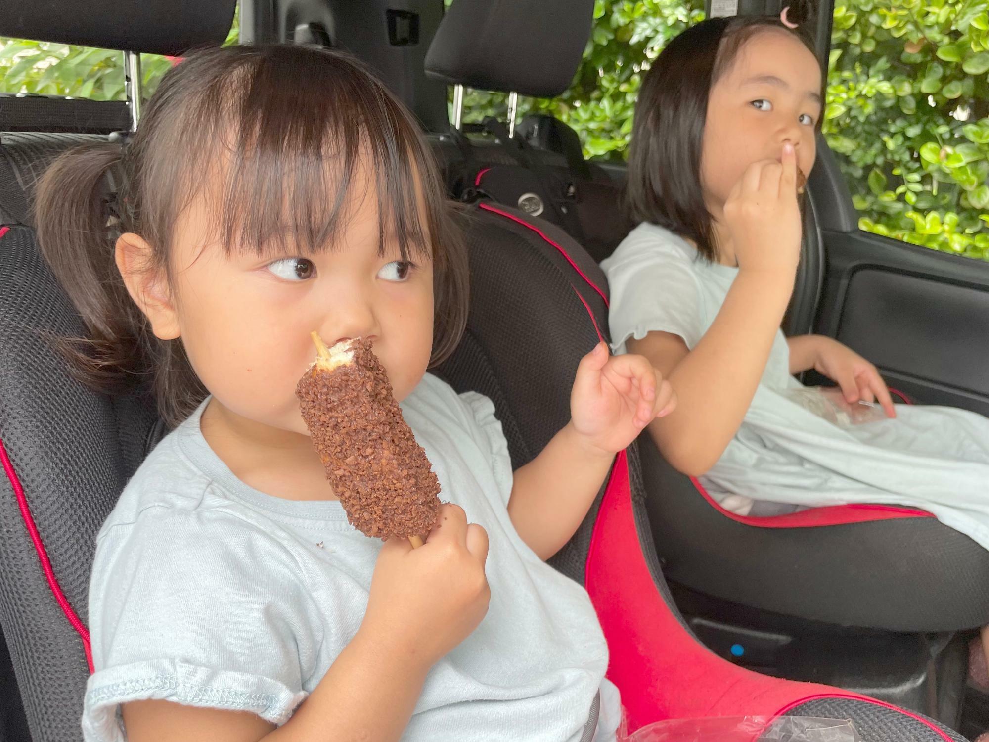 停車中に食べています。