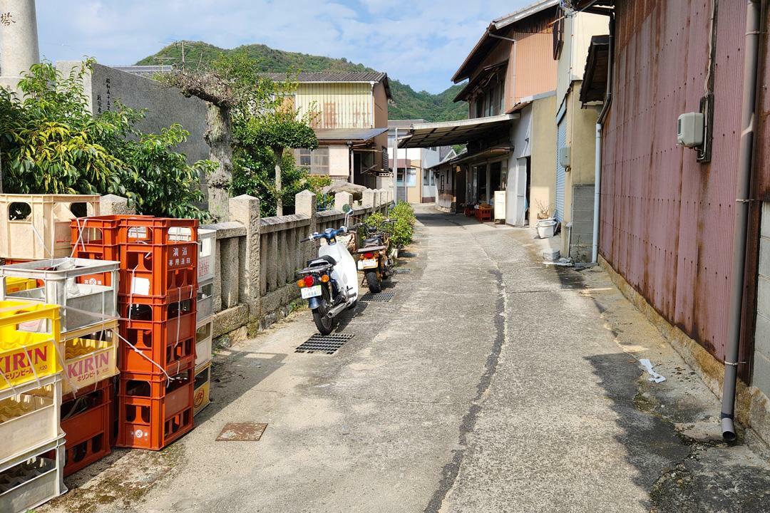 神社の横の路地に目をやると、島に2軒しかないという小さな商店が