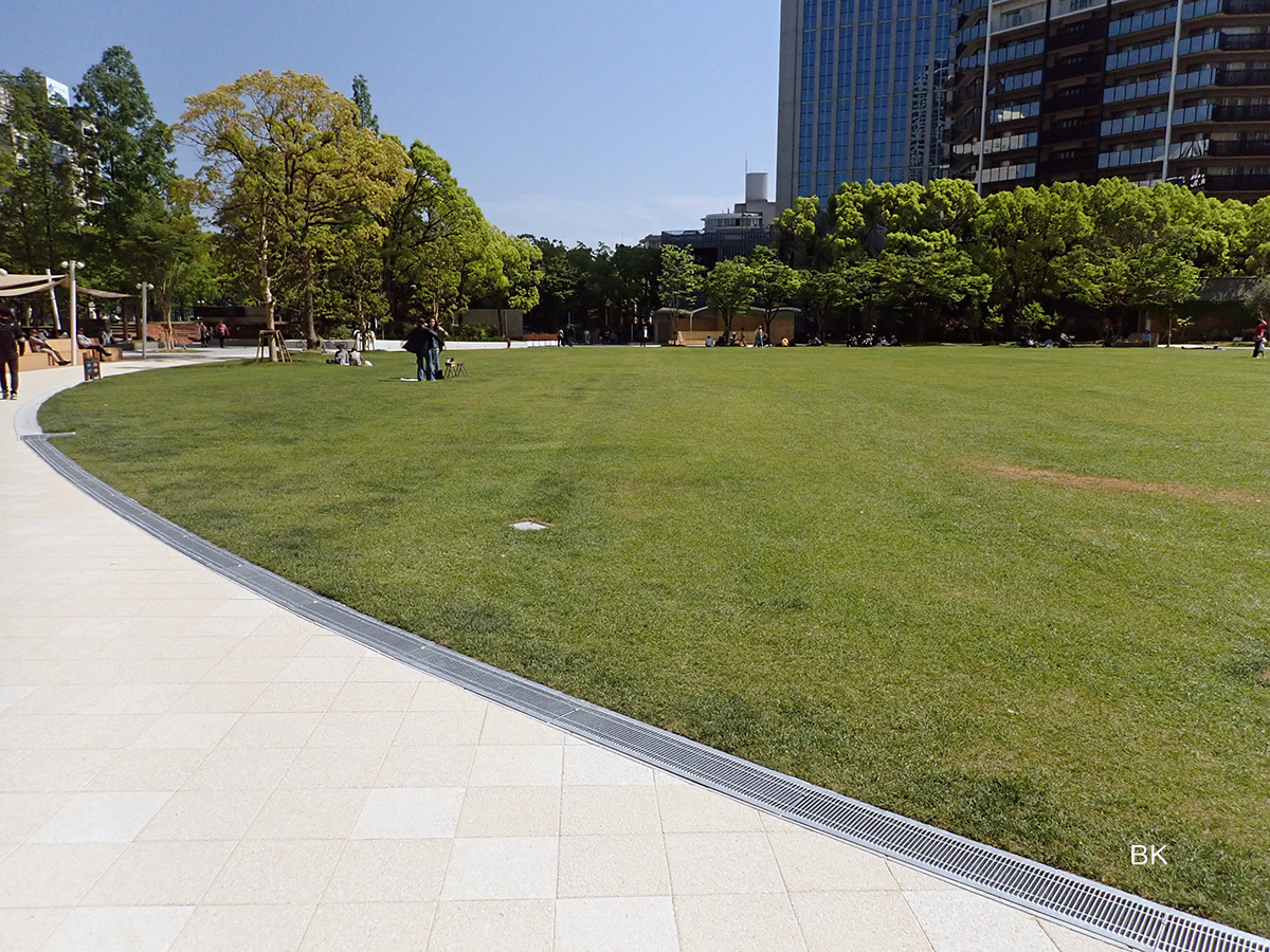 公園中央に広がるし芝生ひろば。