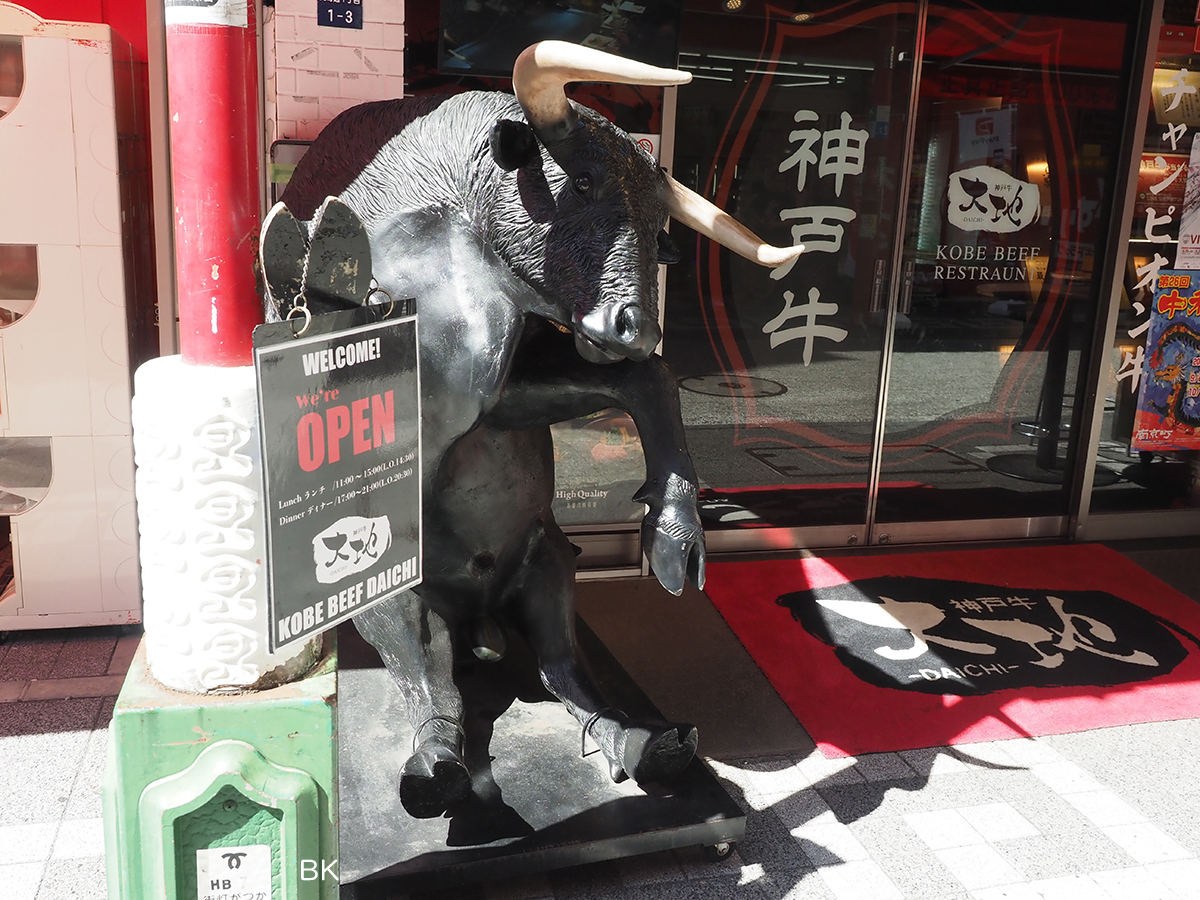 神戸牛大地の前に置かれた神戸牛。