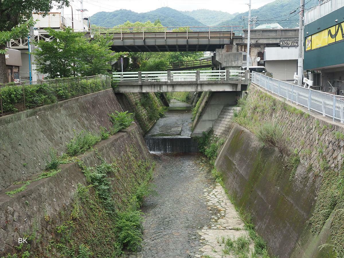 タイトルバックに登場する電車の高架前にある橋。