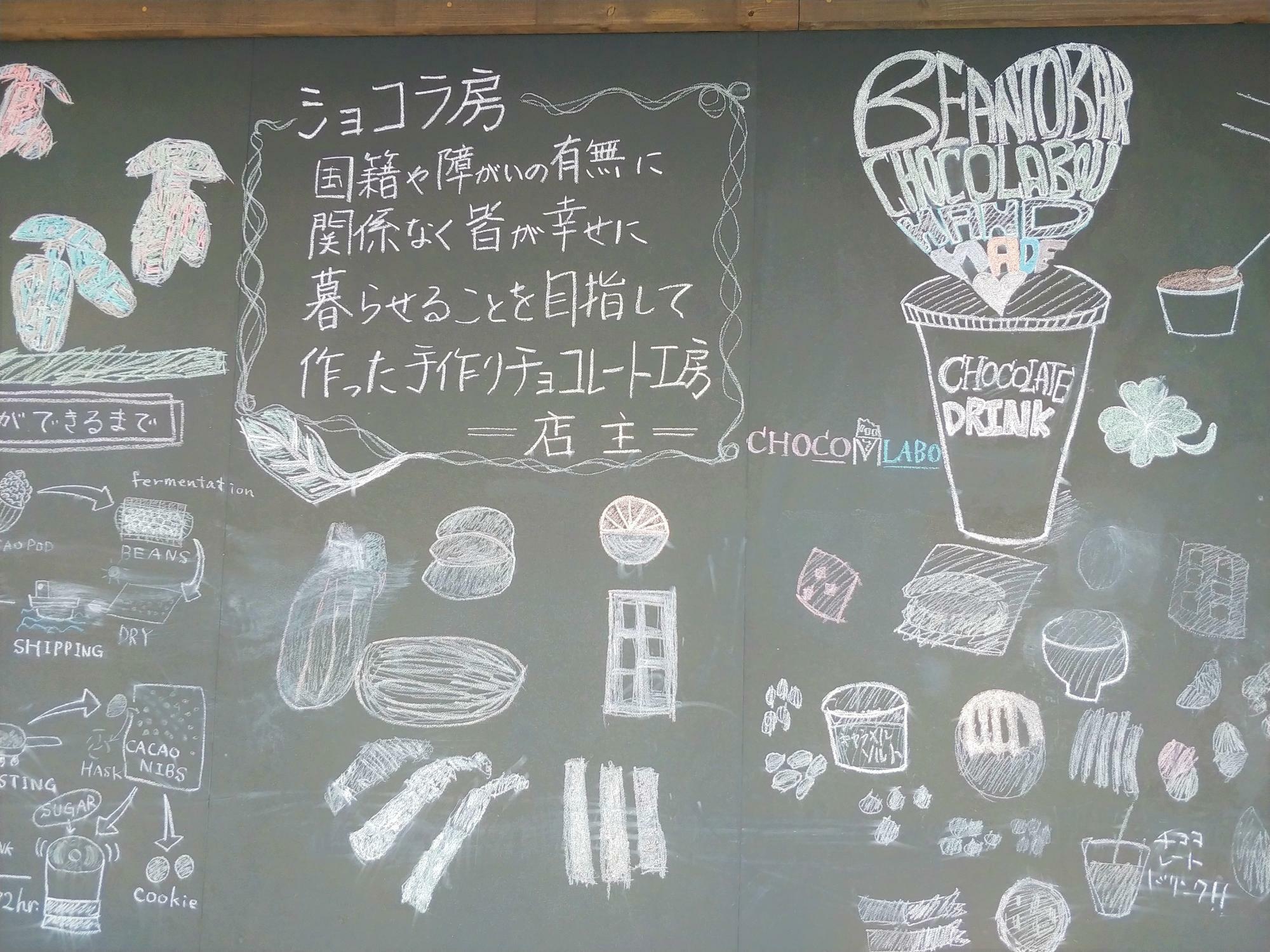 店舗の壁に掲げられた黒板には、店主のメッセージが書かれていました。