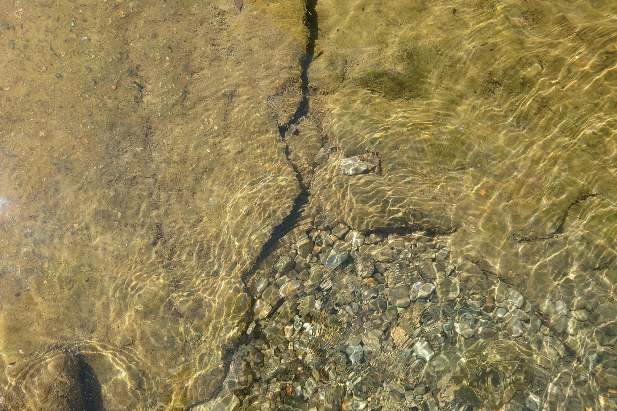 あちこちの岩の隙間から泡とともに温泉が湧いている