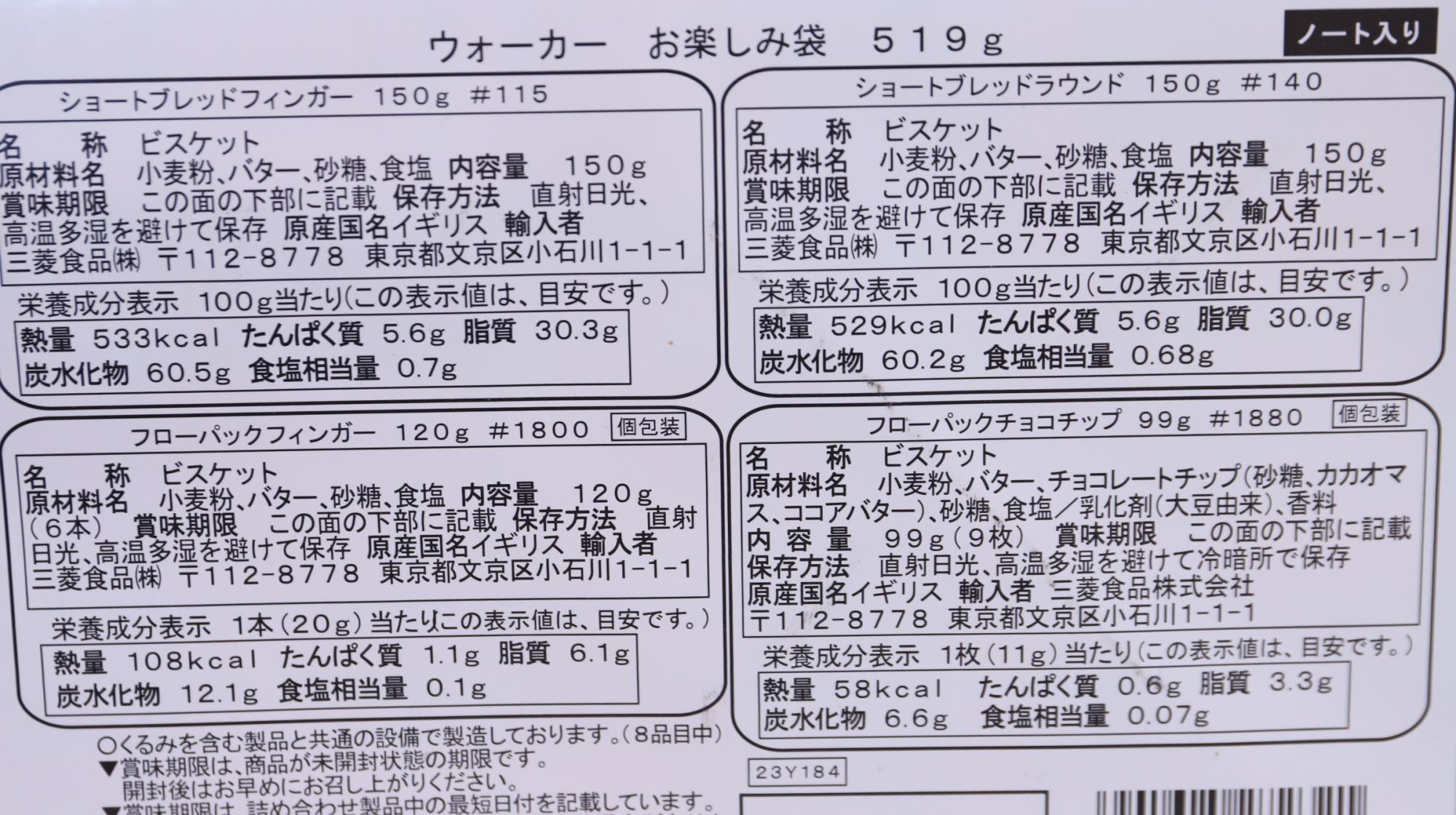 イオンのウォーカー福袋　原材料名と栄養成分表示