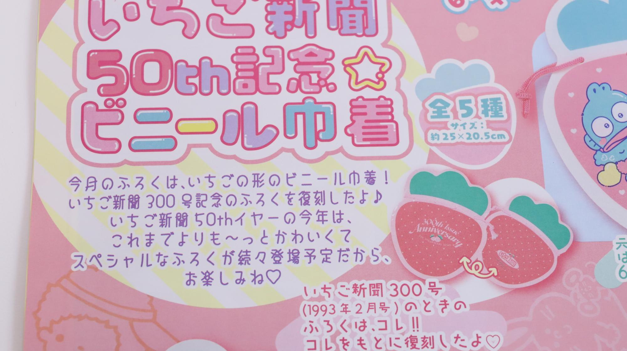 サンリオ】220円でおまけ付き。いちご新聞2月号のビニール巾着が