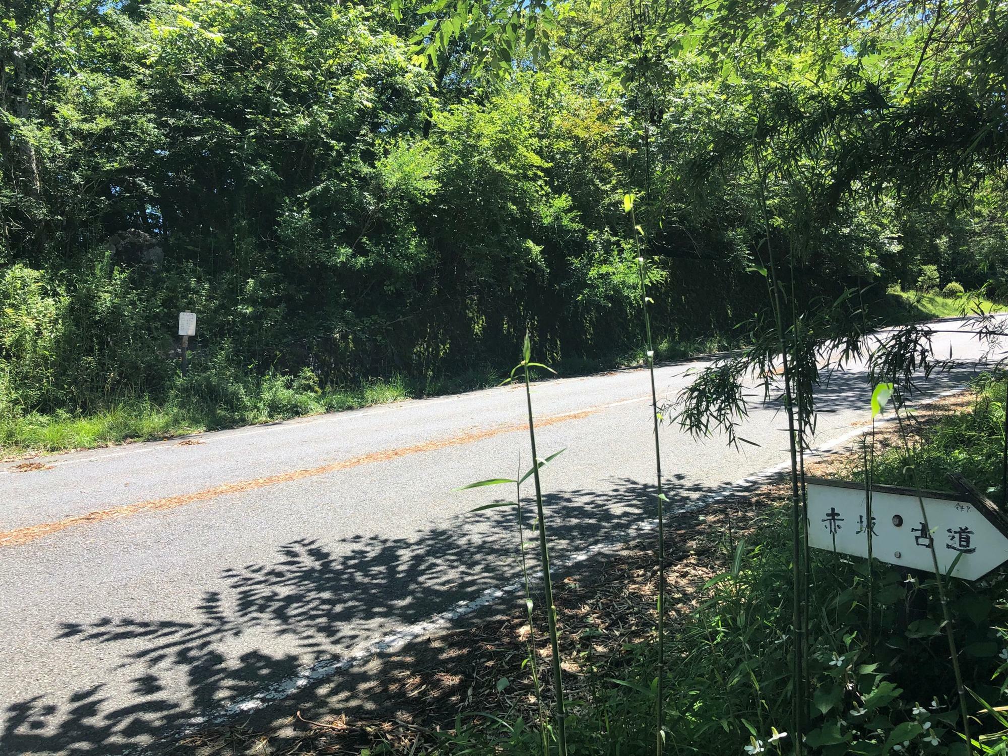 ふたたび県道78号線合流地点　向かい側に松尾芭蕉の句碑があります