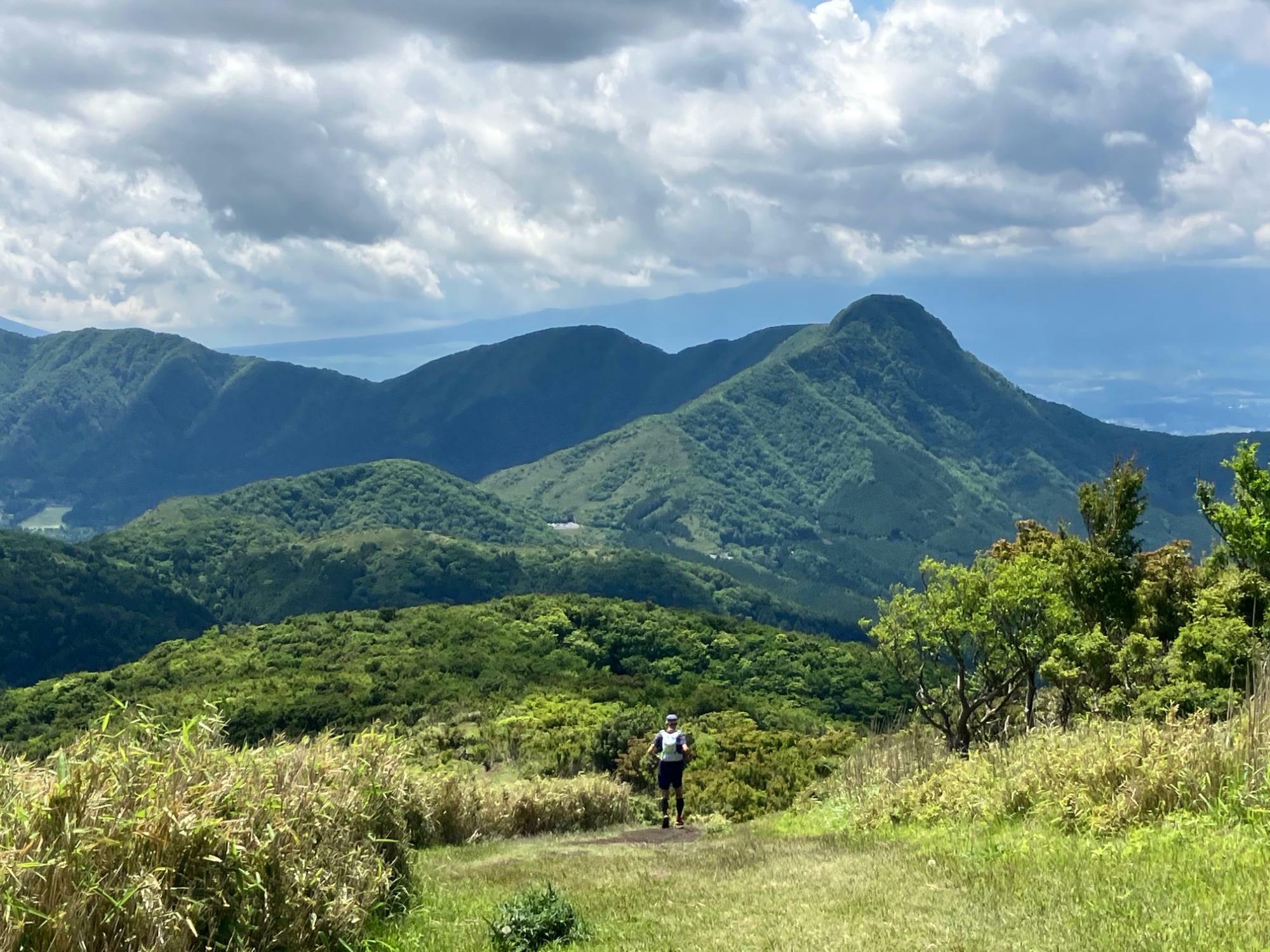 正面の金時山へ向かう草付きの登山道