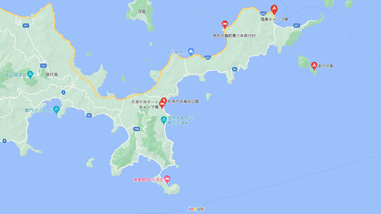 島内に3つのキャンプ場が存在する
