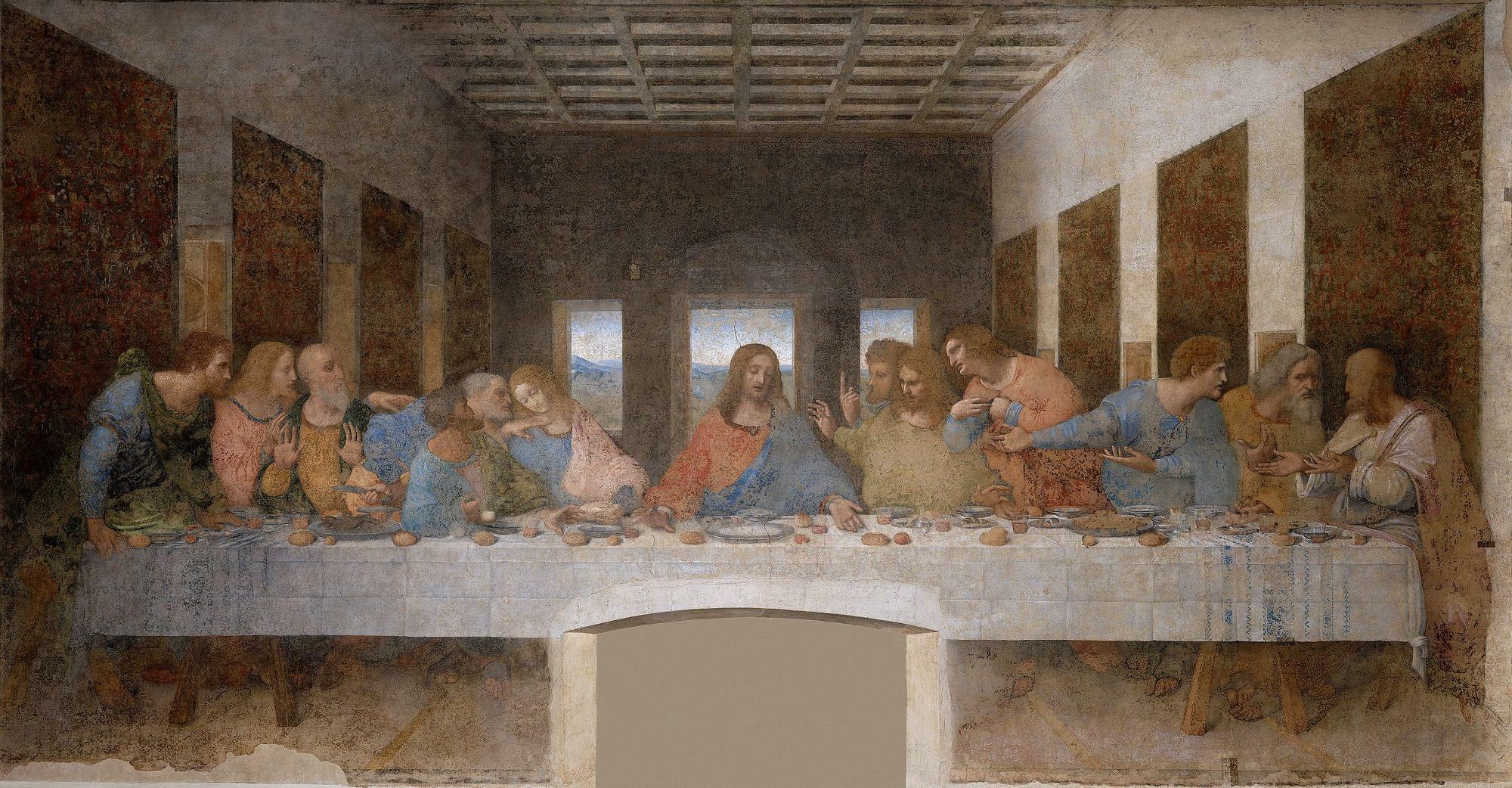 レオナルド・ダ・ヴィンチ《最後の晩餐》1495-1498年、サンタ・マリア・デッレ・グラツィエ修道院、ミラノ
