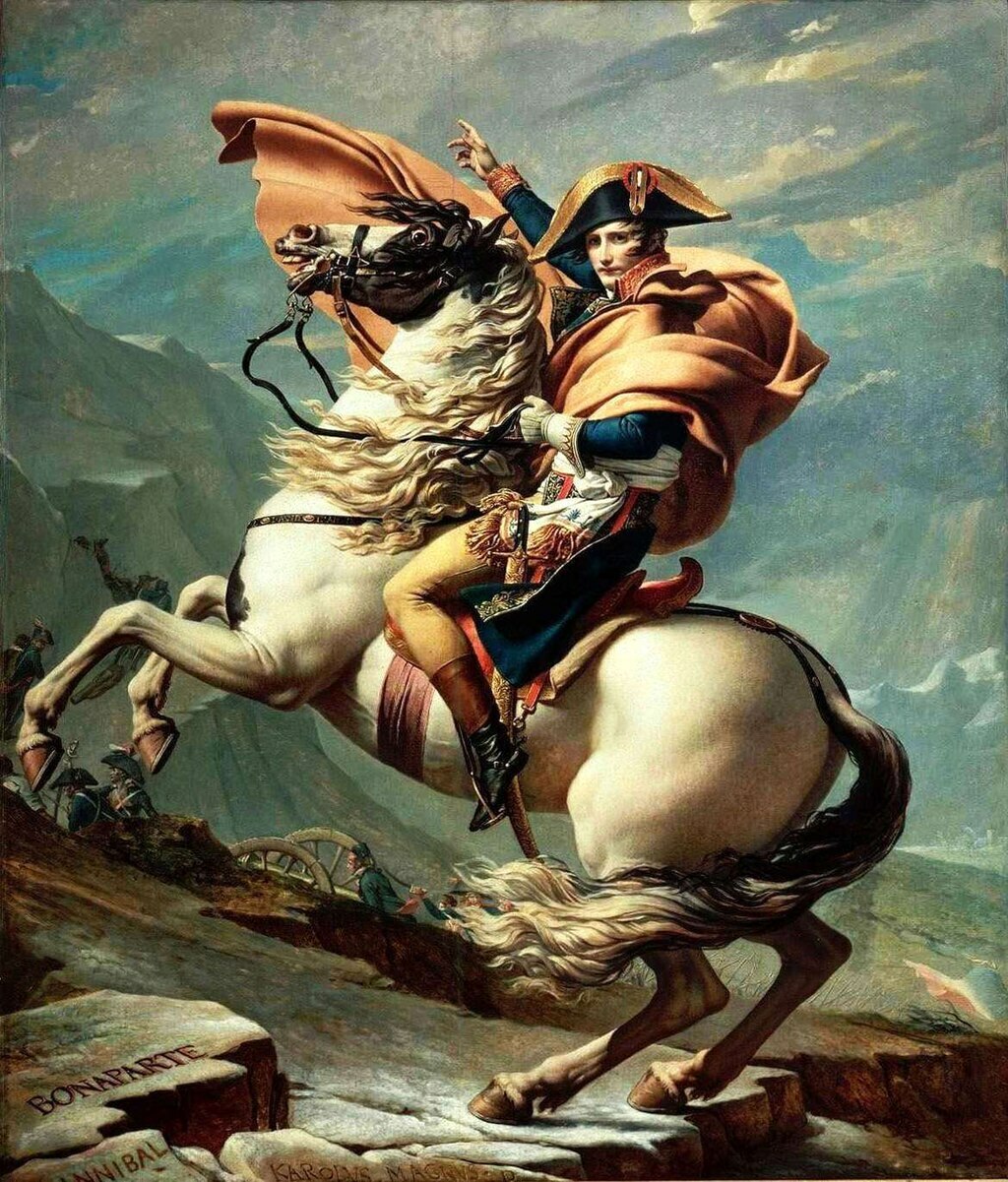 ジャック＝ルイ・ダヴィッド《サン＝ベルナール峠を越えるボナパルト》1801年、マルメゾン城、パリ