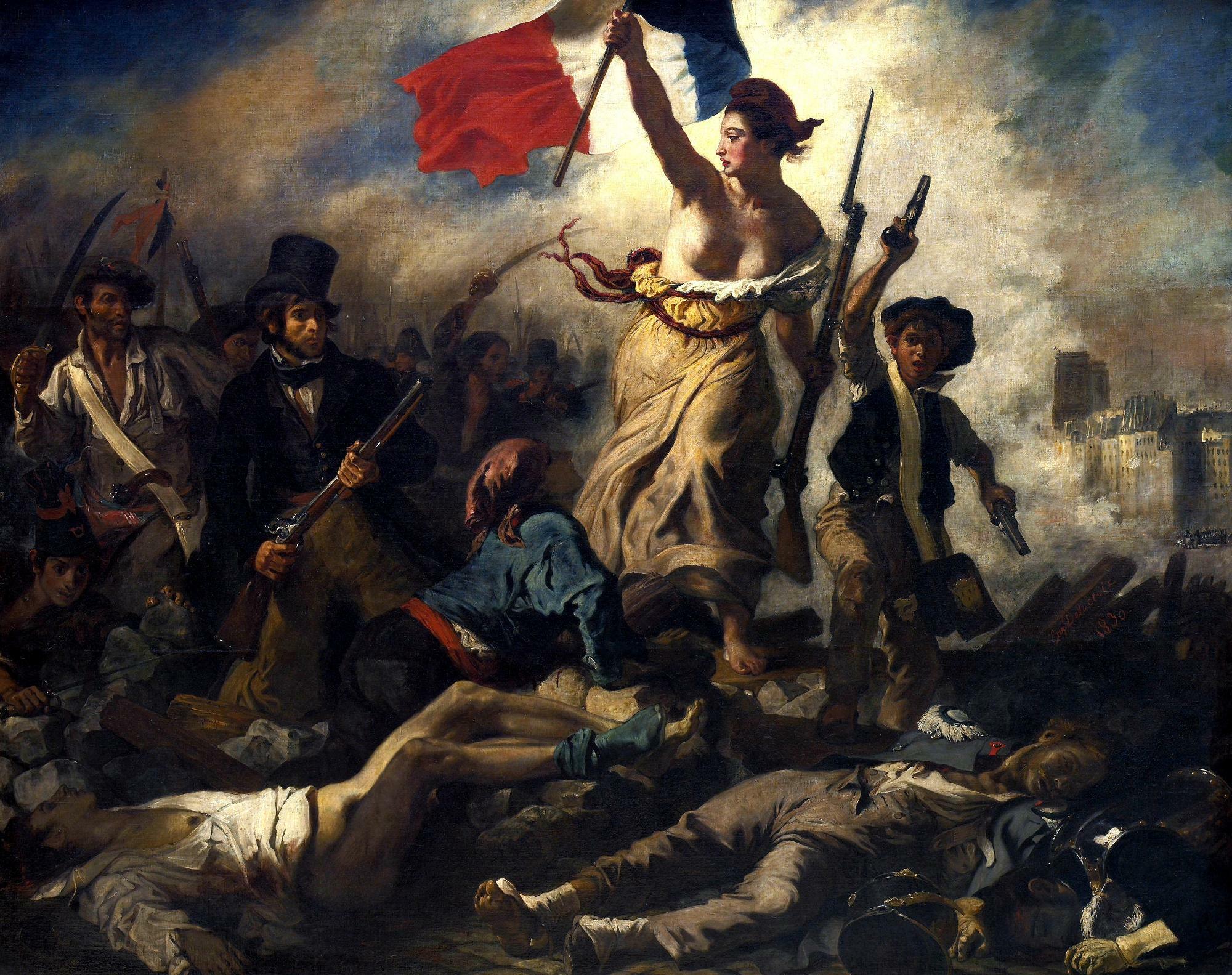 ウジェーヌ・ドラクロワ《民衆を導く自由の女神》1830年、ルーヴル美術館、パリ