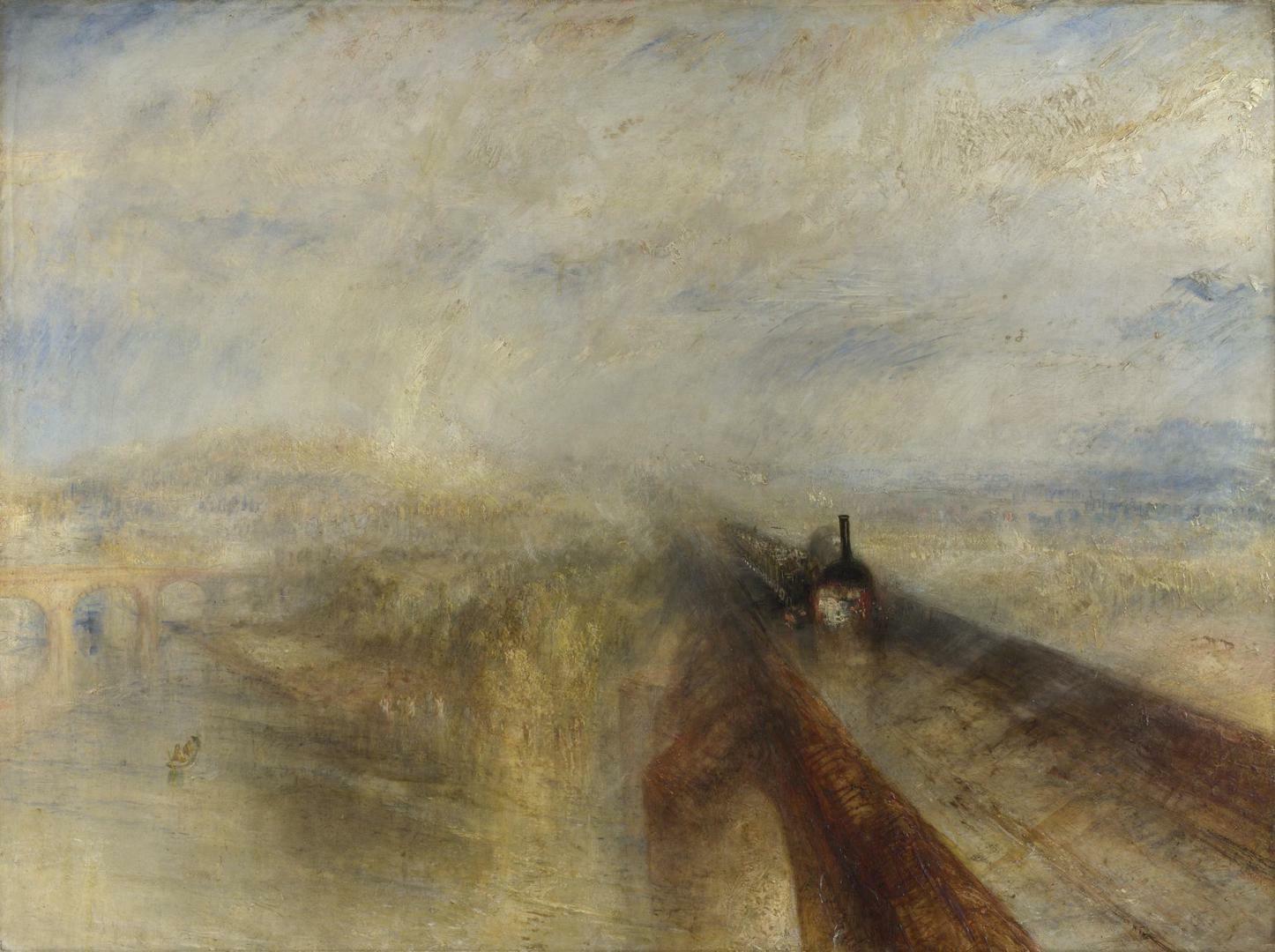 ジョゼフ・マロード・ウィリアム・ターナー《雨、蒸気、速度―グレート・ウェスタン鉄道》、1844年、ナショナル・ギャラリー、ロンドン