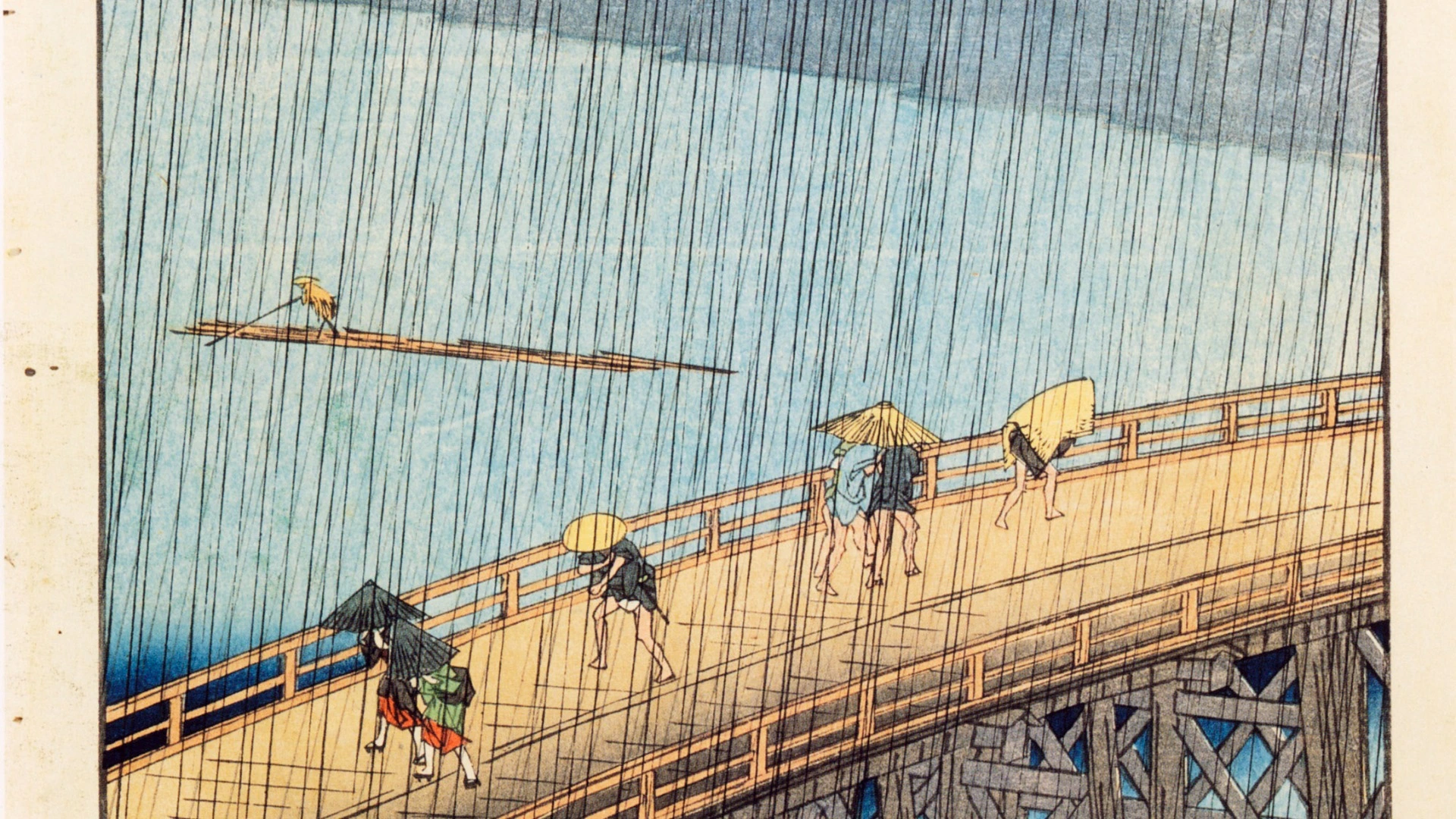院展作家 日本画 タイトル「雨」 - 絵画/タペストリ