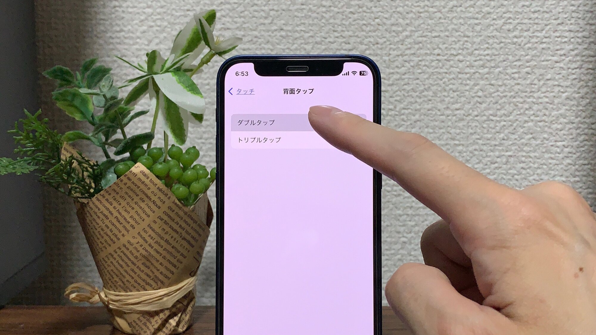 背面タップの画面で「ダブルタップ」を選択します