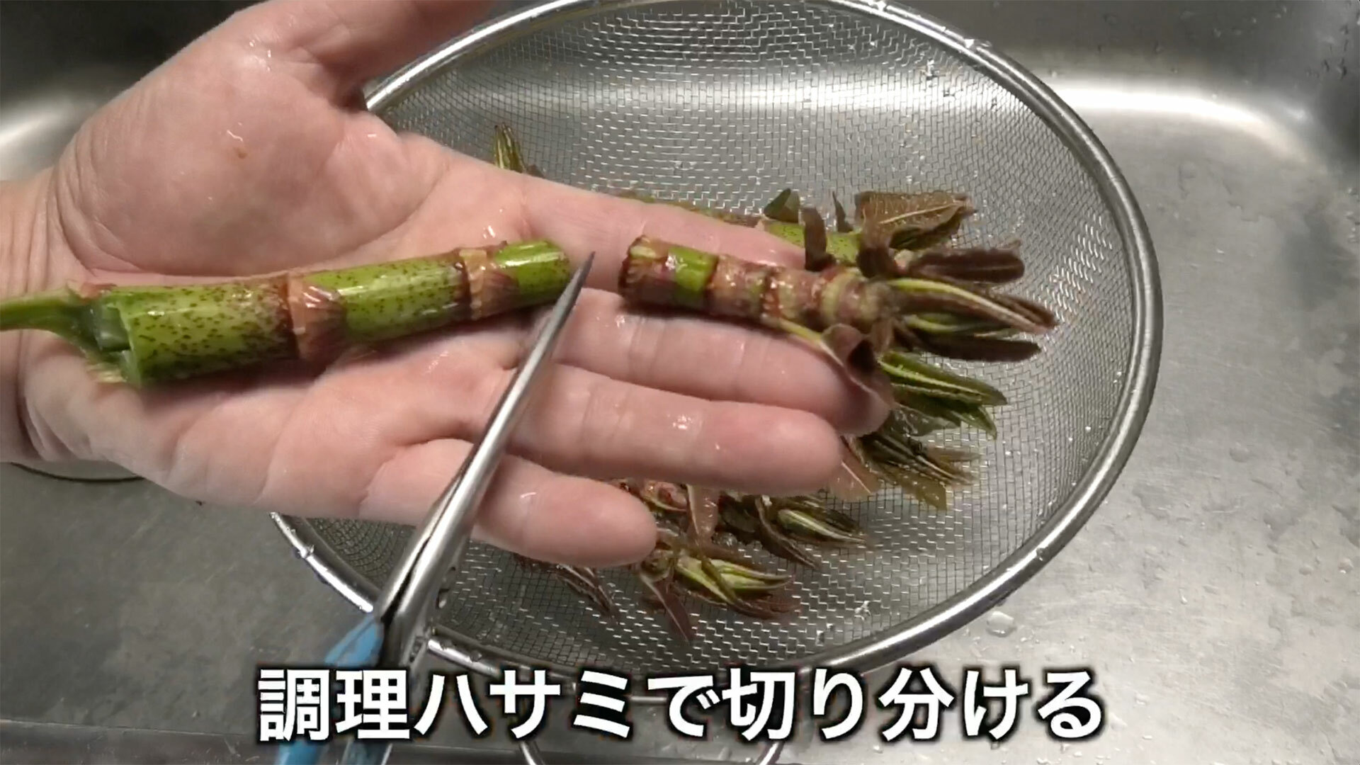 生食部分と天ぷら部分を切り分ける