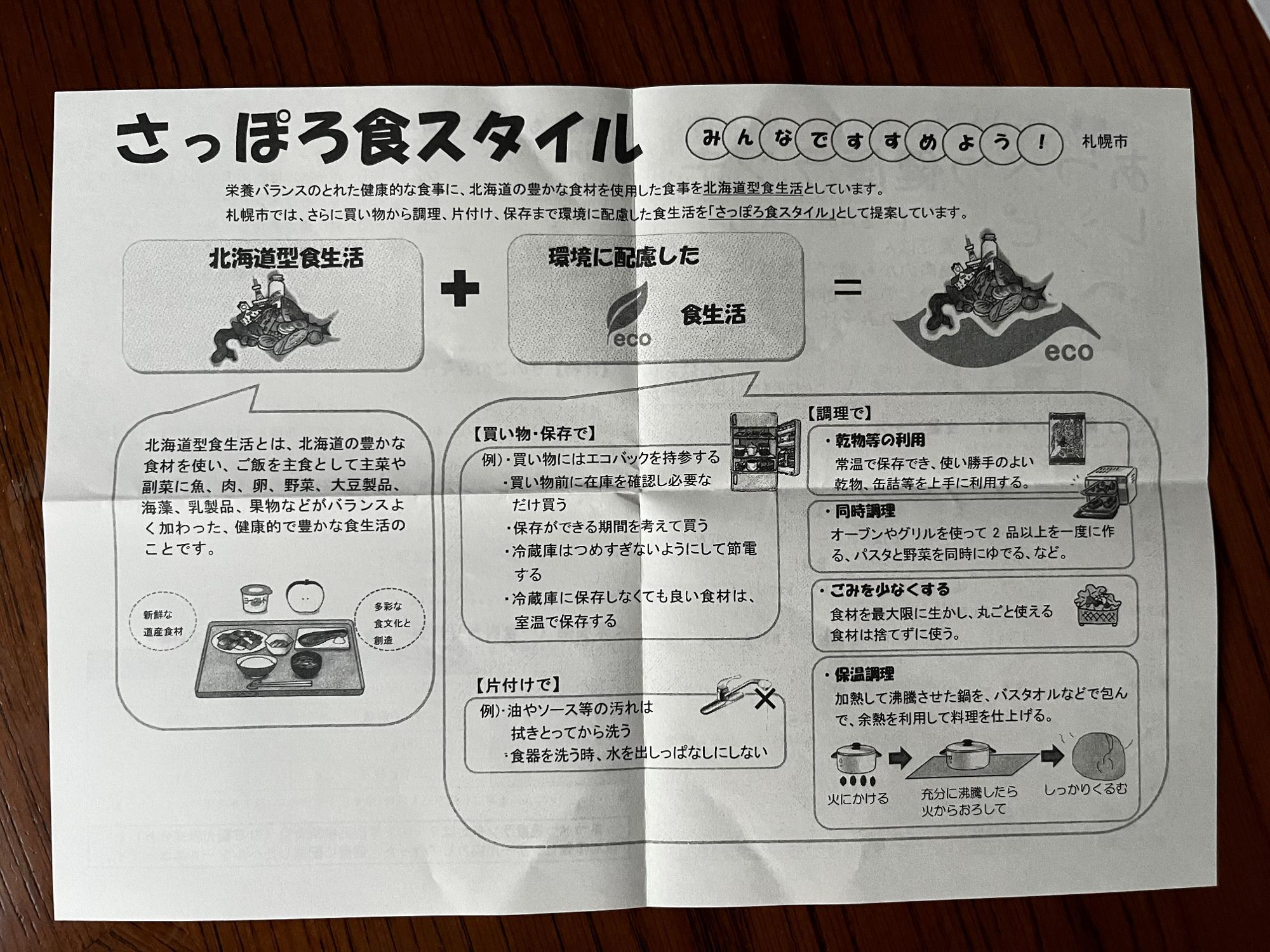 裏面には札幌市で提唱している「さっぽろ食スタイル」が書かれています