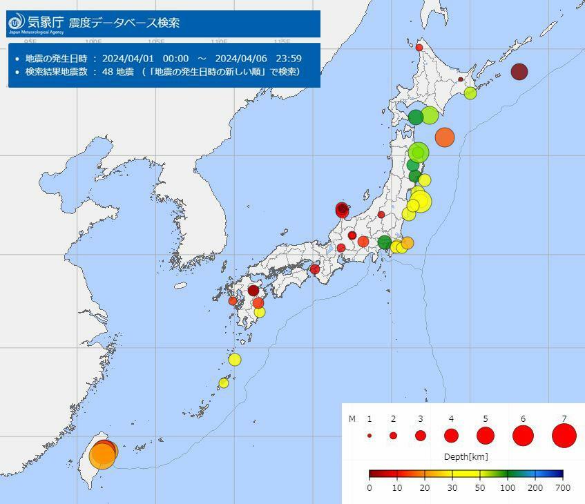 気象庁　地震データベース検索